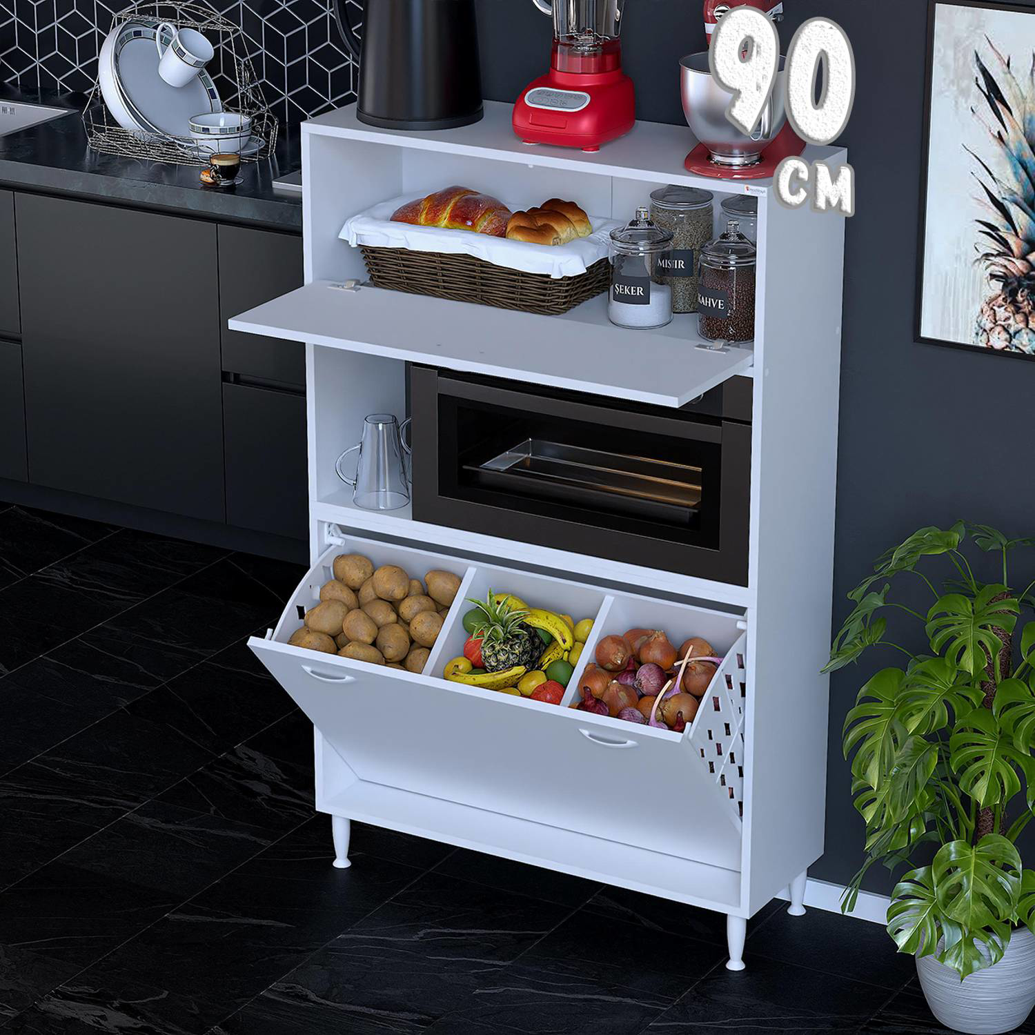 Mayra 90 cm Çok Amaçlı Kiler Dolabı Mutfak Banyo Düzenleyici Üç S Mayra 90 cm Çok Amaçlı Kiler Dolabı Mutfak Banyo Düzenleyici Üç S