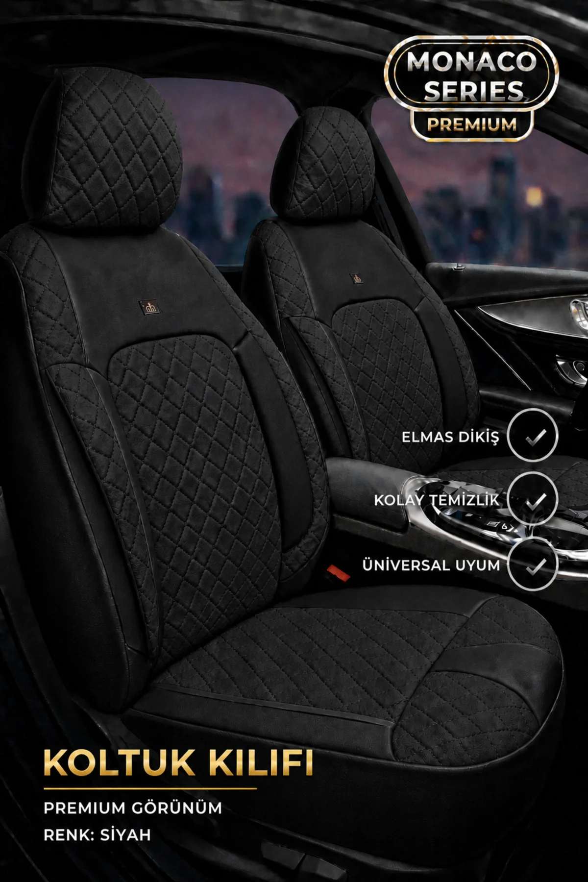 Mazda 3 2003+ Uyumlu Monaco Serisi Eviza Deri Detaylı Siyah Koltuk Kılıfı
