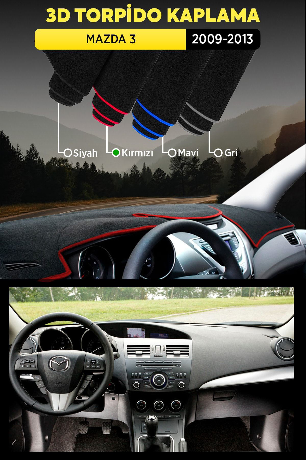 Mazda 3 (2009-2013) 3d Torpido Koruma Kılıfı - Ön Göğüs Kaplama -