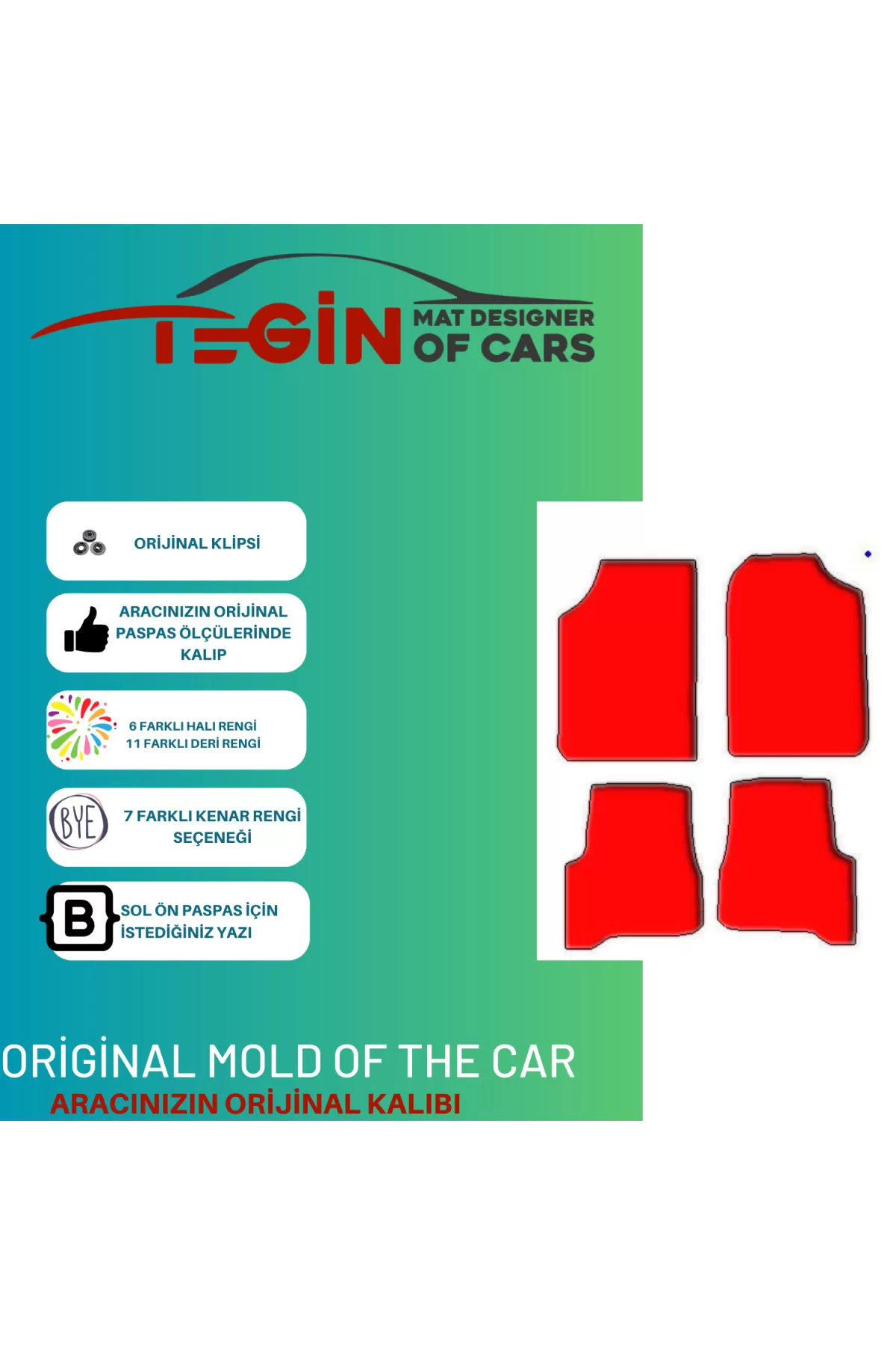 Mazda 323 Prime Bej Halı Kırmızı Kenar Halı Paspas