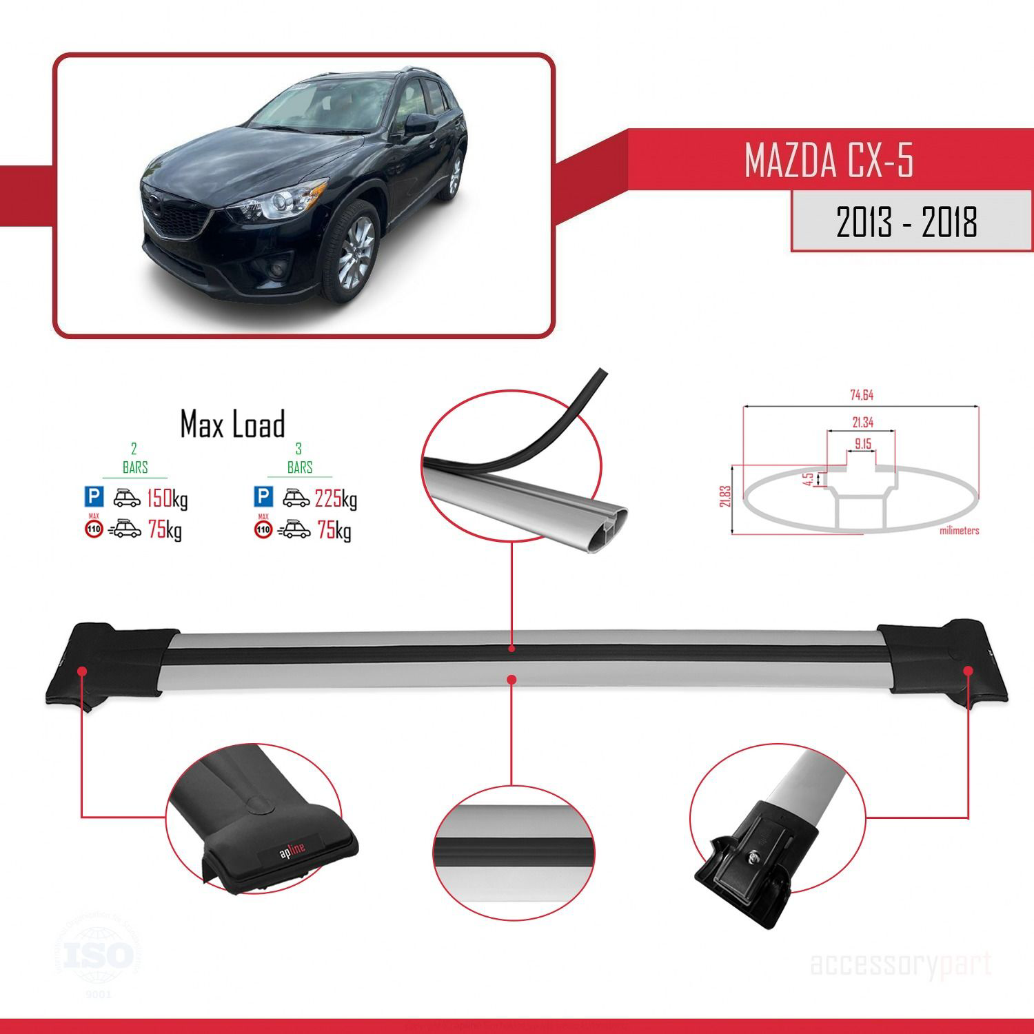 Mazda CX-5 2013-2018 Arası ile uyumlu FLY Model Ara Atkı Tavan Ba