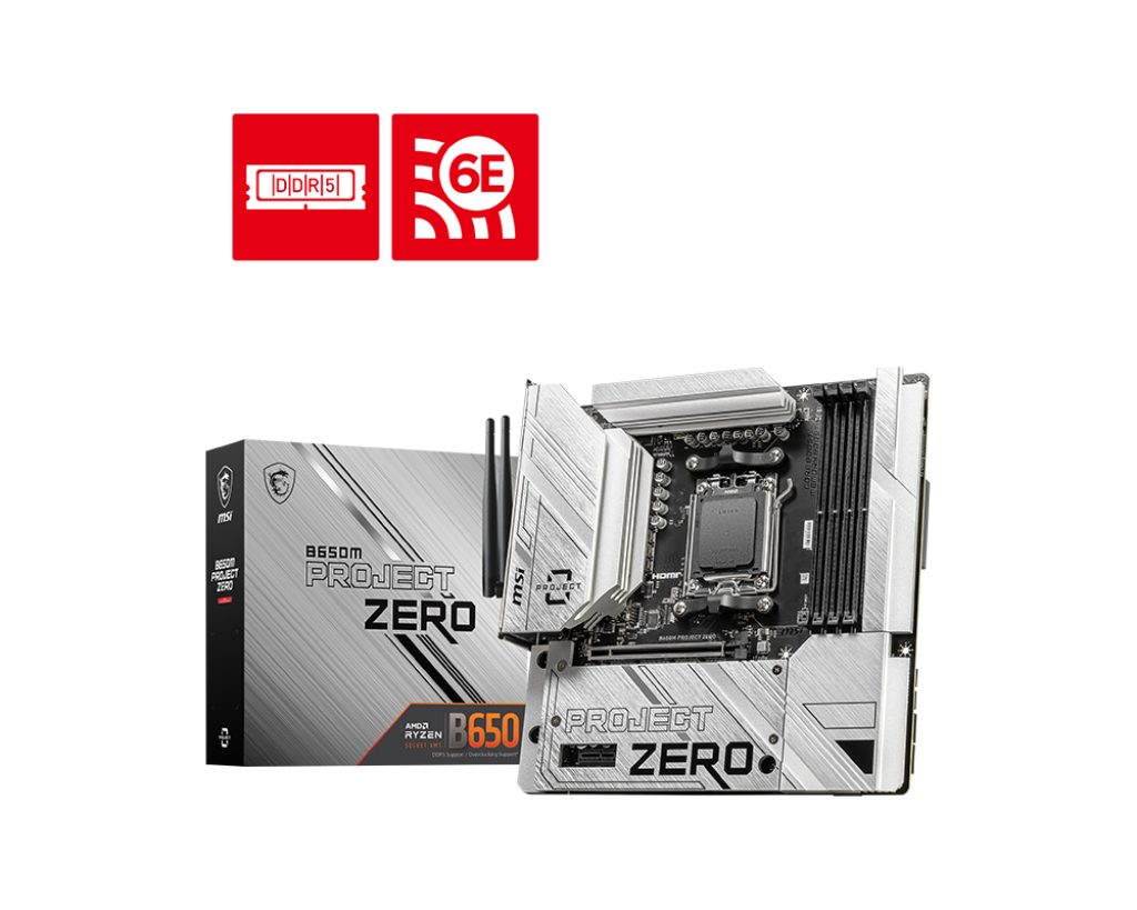 Msi Mb B650m Project Zero Am5 Ddr5 7600Mhz(Oc) Hdmi Dp M.2 Usb3.2 2.5