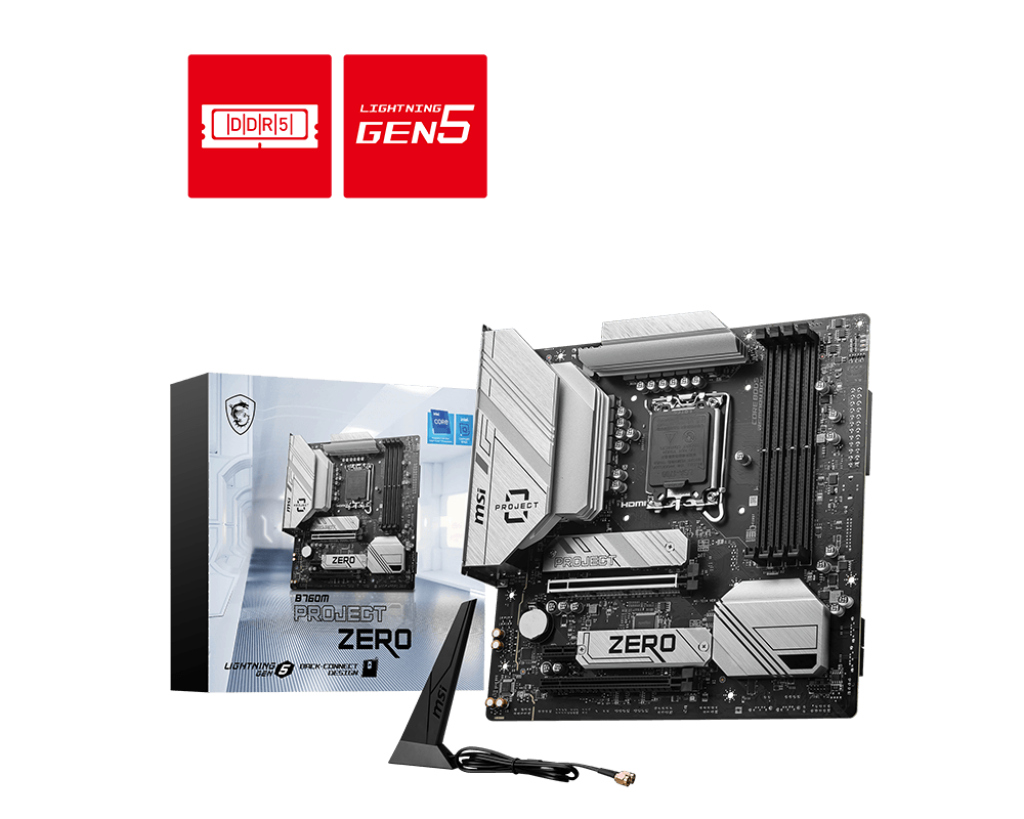 Msi Mb B760m Project Zero Soket 1700 Ddr5 7800(Oc) Pci-E ,M.2 Usb3.2
