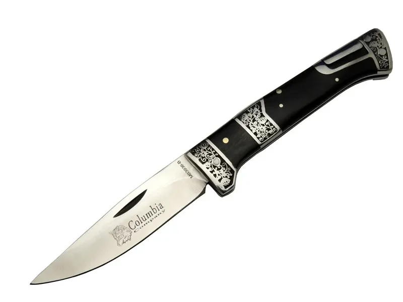 MB3936B Siyah  / Kamp Çakısı 20cm- Manuel, İşlemeli, Kemerlikli, Ahşap Sap
