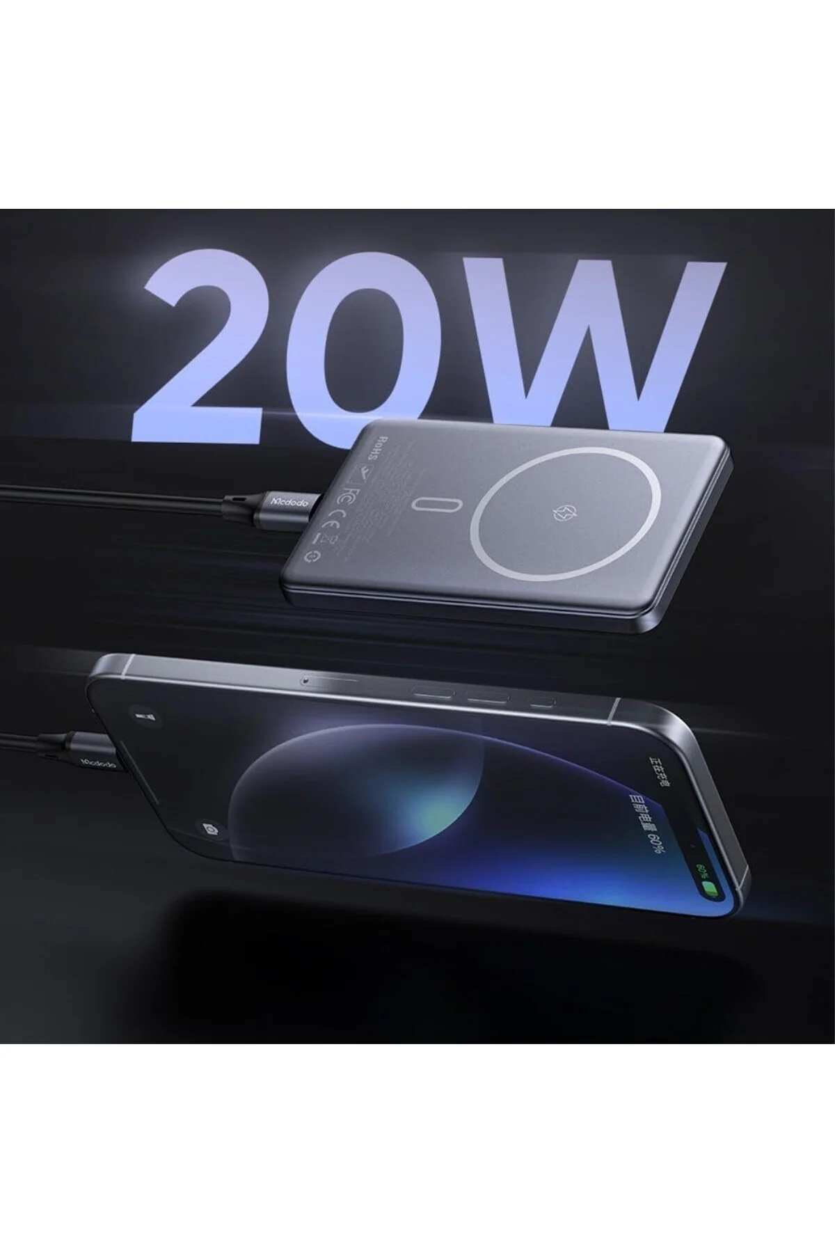 MC-4651 10000mAh 20W Metal Ultra İnce Manyetik Kablosuz Powerbank