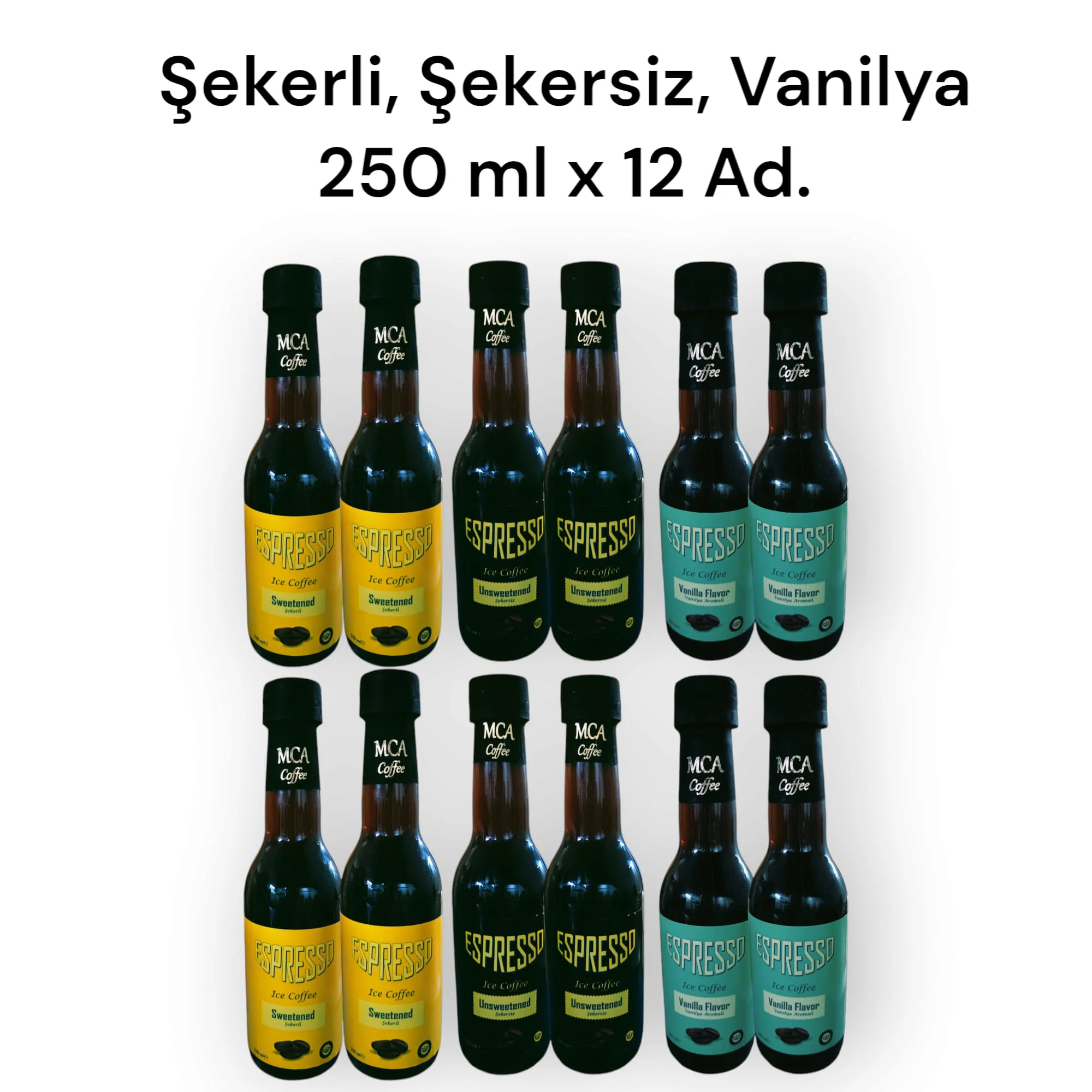 MCA Espresso Soğuk Kahve (Şekersiz,Şekerli,Vanilya) 250 ml x 12 A MCA Espresso Soğuk Kahve (Şekersiz,Şekerli,Vanilya) 250 ml x 12 A
