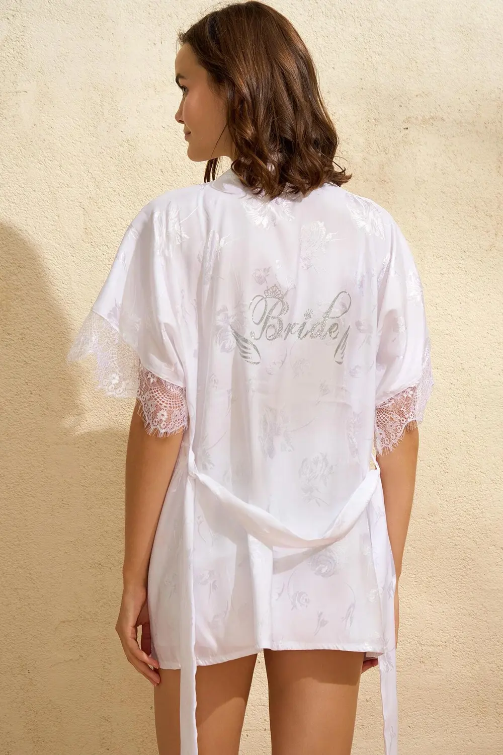 MDB MdbShop Saten Bride Baskılı Dantelli Sabahlık Balensiz Destek