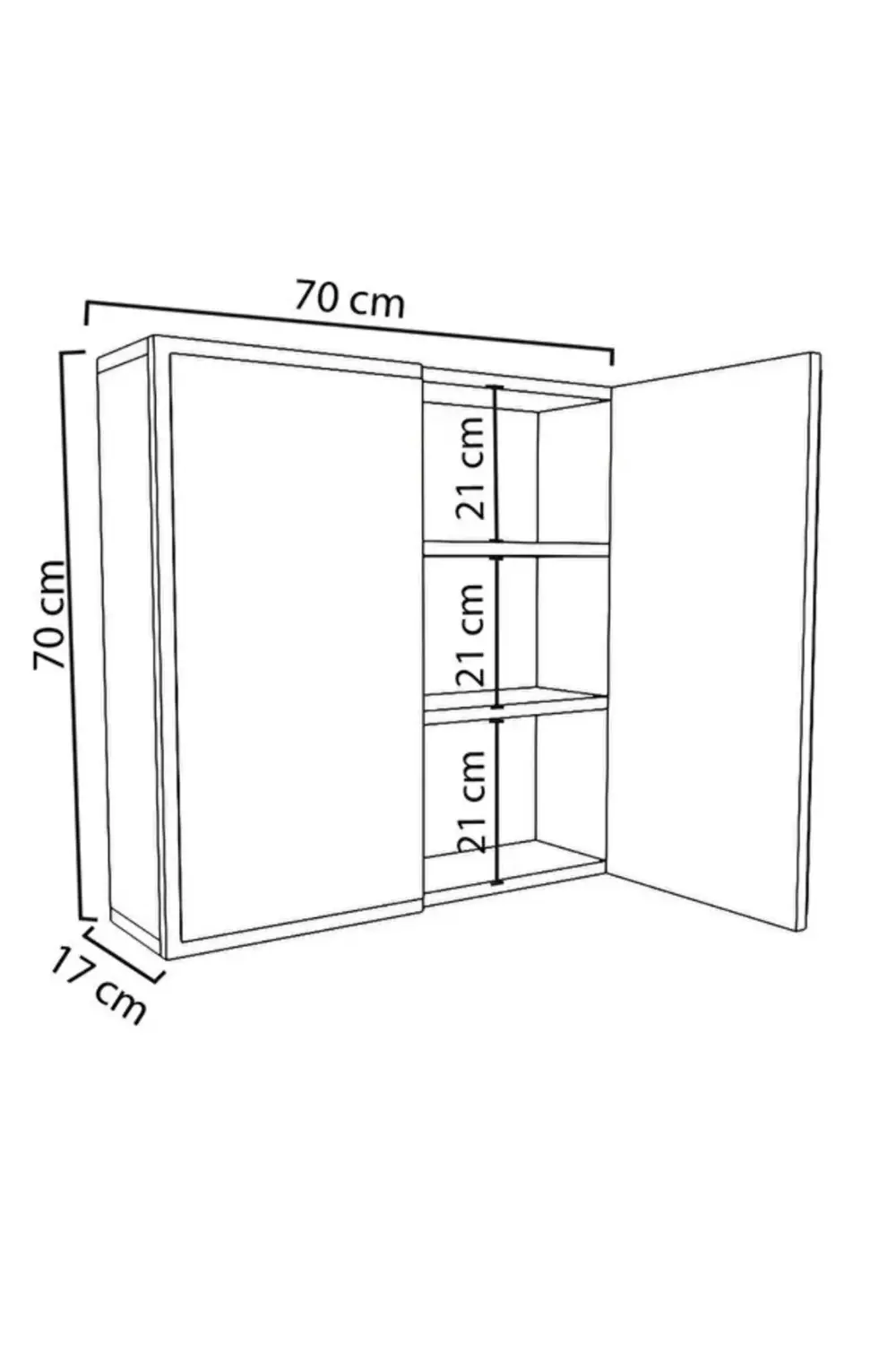 MDF 2 Kapaklı Aynalı Banyo Dolabı 70x70x15 cm – Çok Amaçlı, Yükse