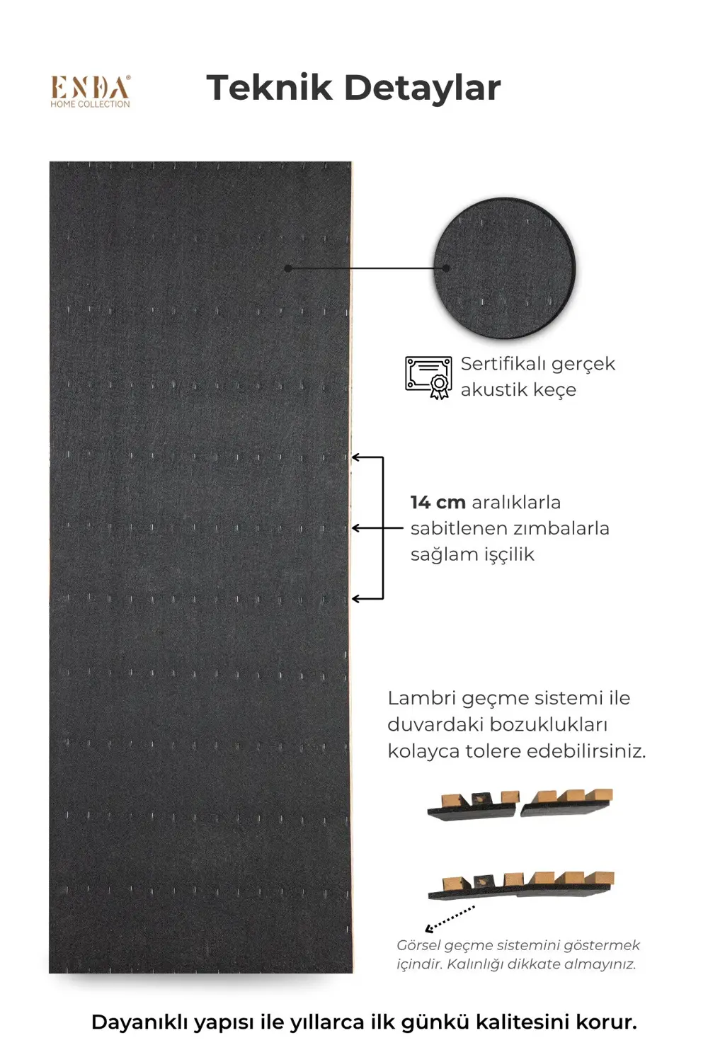 MDF Akustik Duvar Paneli 60×278 cm – 11 mm Kalınlık, Gerçek Keçel