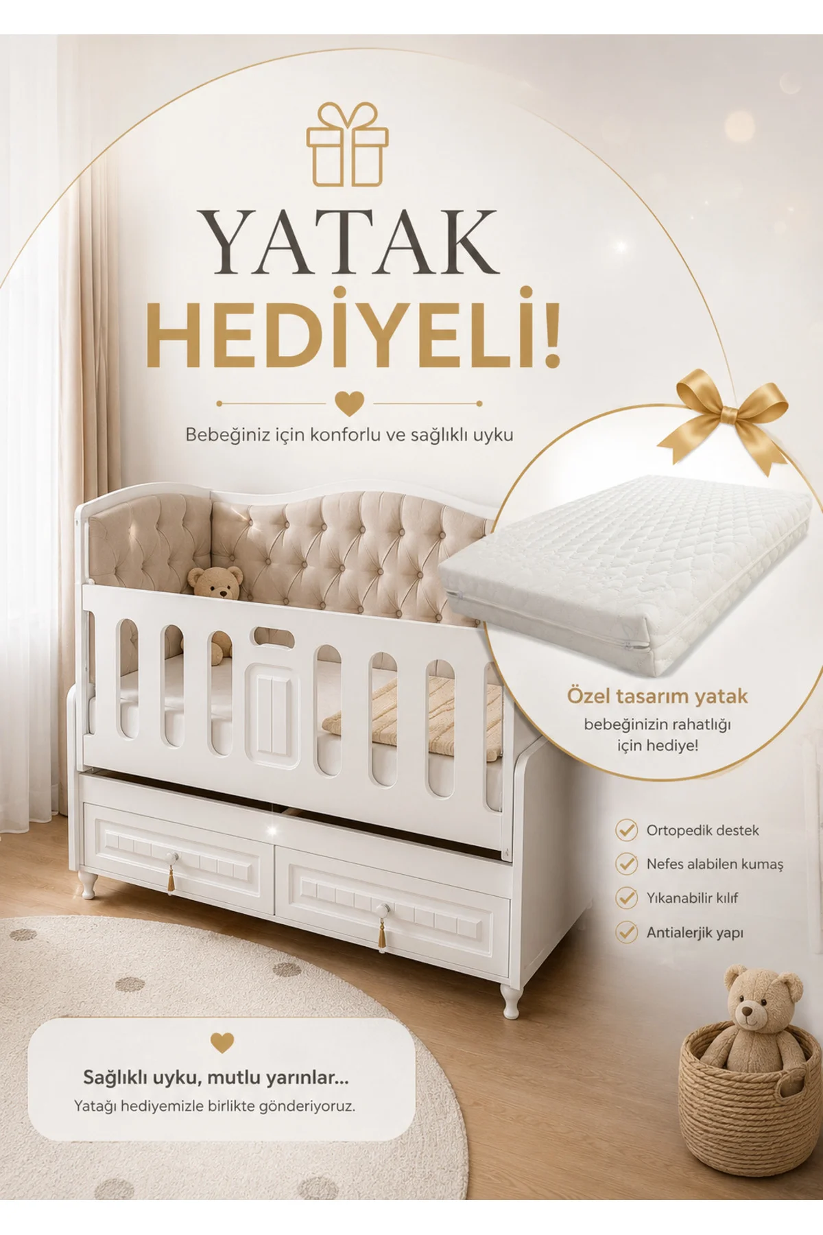 MDF Asansörlü,anne yanı olabilen,kapitoneli,çekmeceli,mdf kapaklı,sallanır,beşik Fiyatı, Yorumları ve Özellikleri