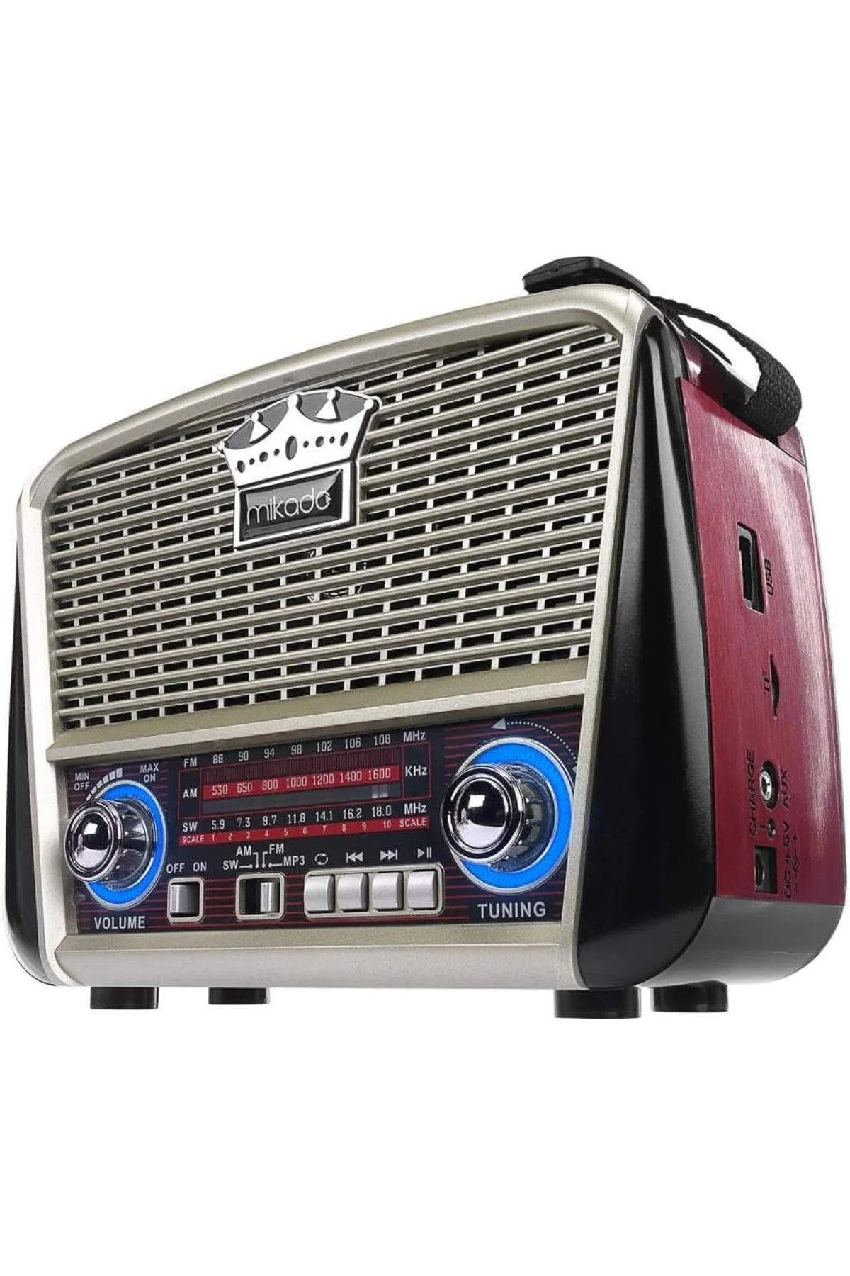 MDR-8BT PLUS Siyah/Altın Klasik Radyo Solar Panelli Usb-TF Destek