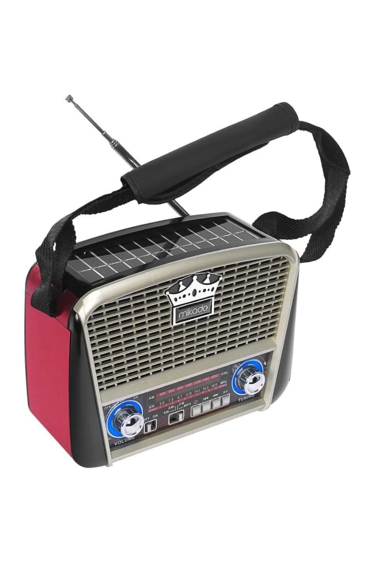 MDR-8BT PLUS Siyah/Altın Klasik Radyo Solar Panelli Usb-TF Destek
