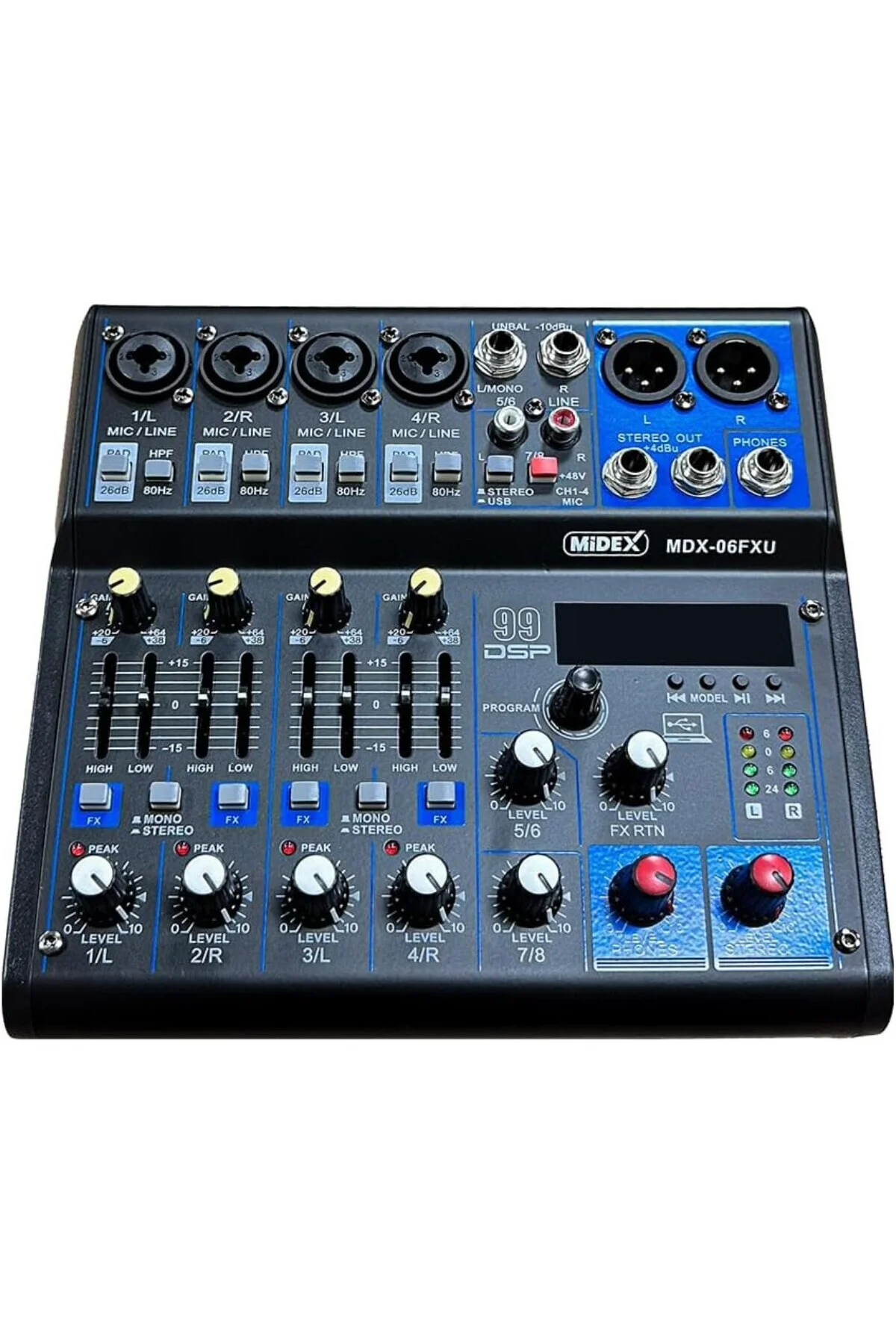 MDX-06FXU Ses Mikseri Stüdyo Kayıt İçin 6 Kanal Ses Kartlı 99 DSP