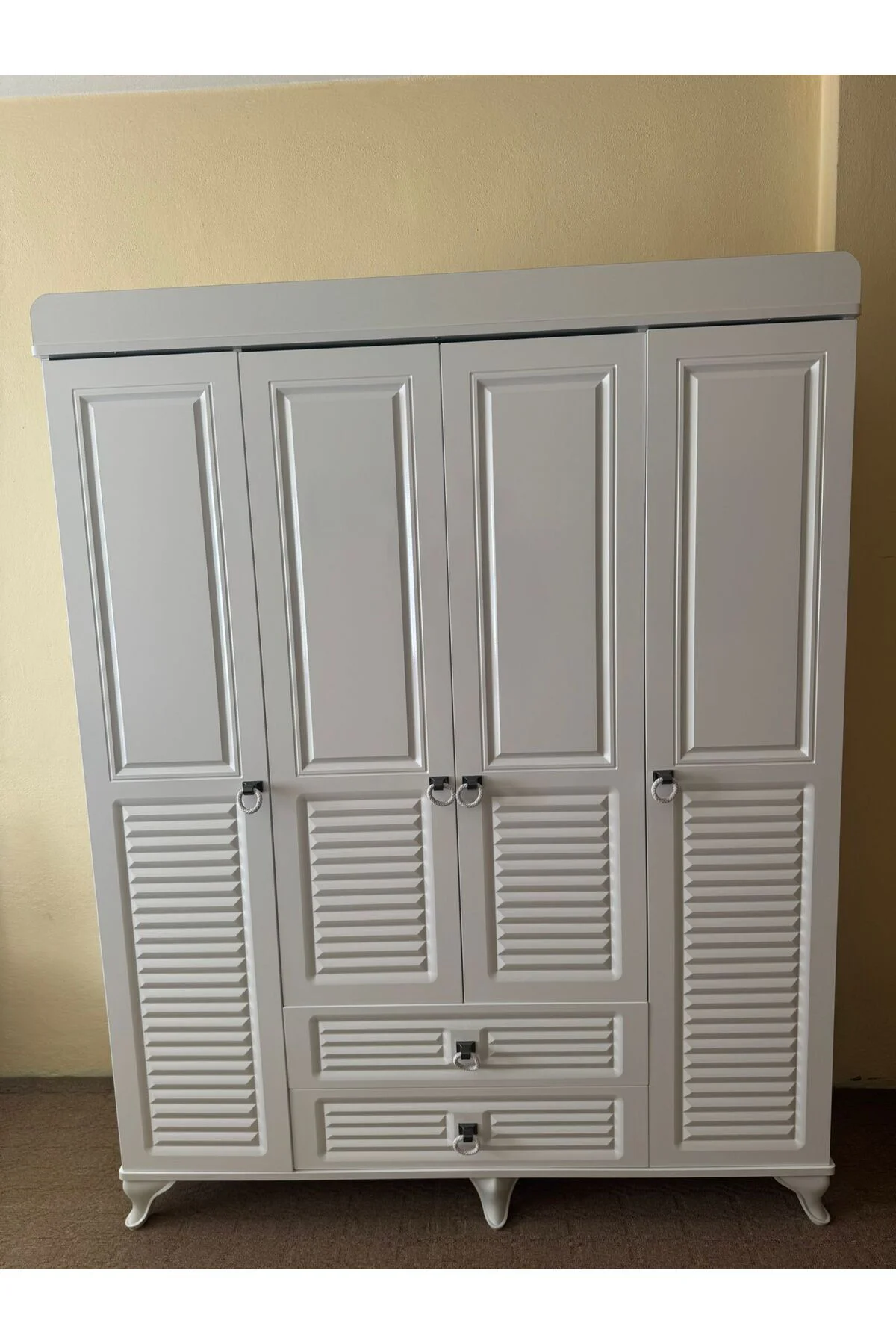 Mebran Kapaklı, Frenli, Çekmeceli, Teleskopik Raylı, Üst Kalite 4 Kapaklı Gardırop 208 X 162 x 52 - Görsel 3