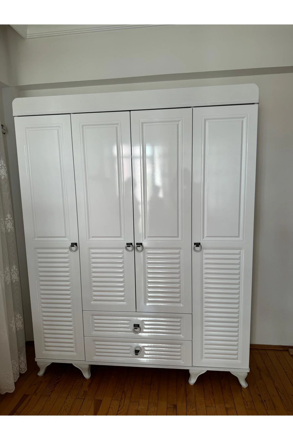 Mebran Kapaklı, Frenli, Çekmeceli, Teleskopik Raylı, Üst Kalite 4 Kapaklı Gardırop 208 X 162 x 52 - Görsel 4