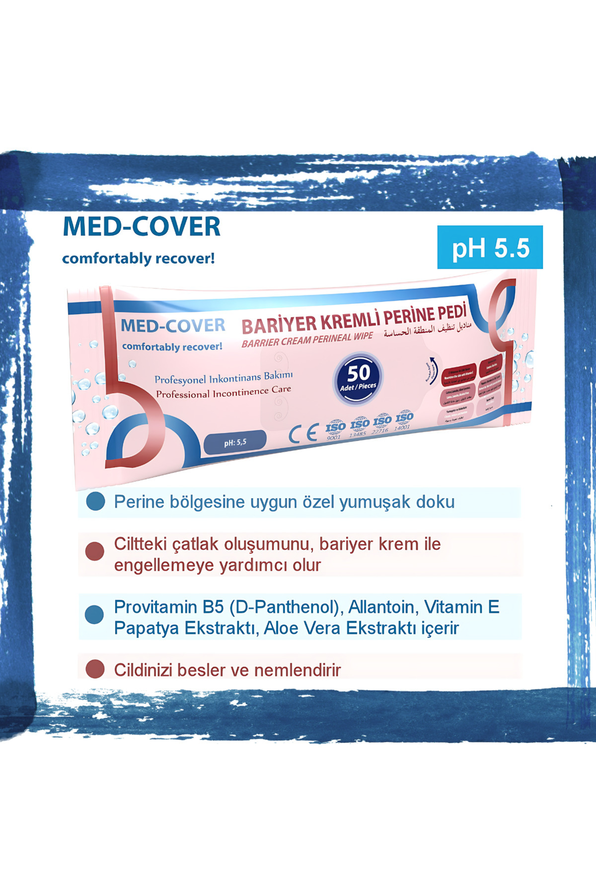 Med-cover Alkolsüz Bariyer Kremli Hasta Perine Ve Vücut Temizleme