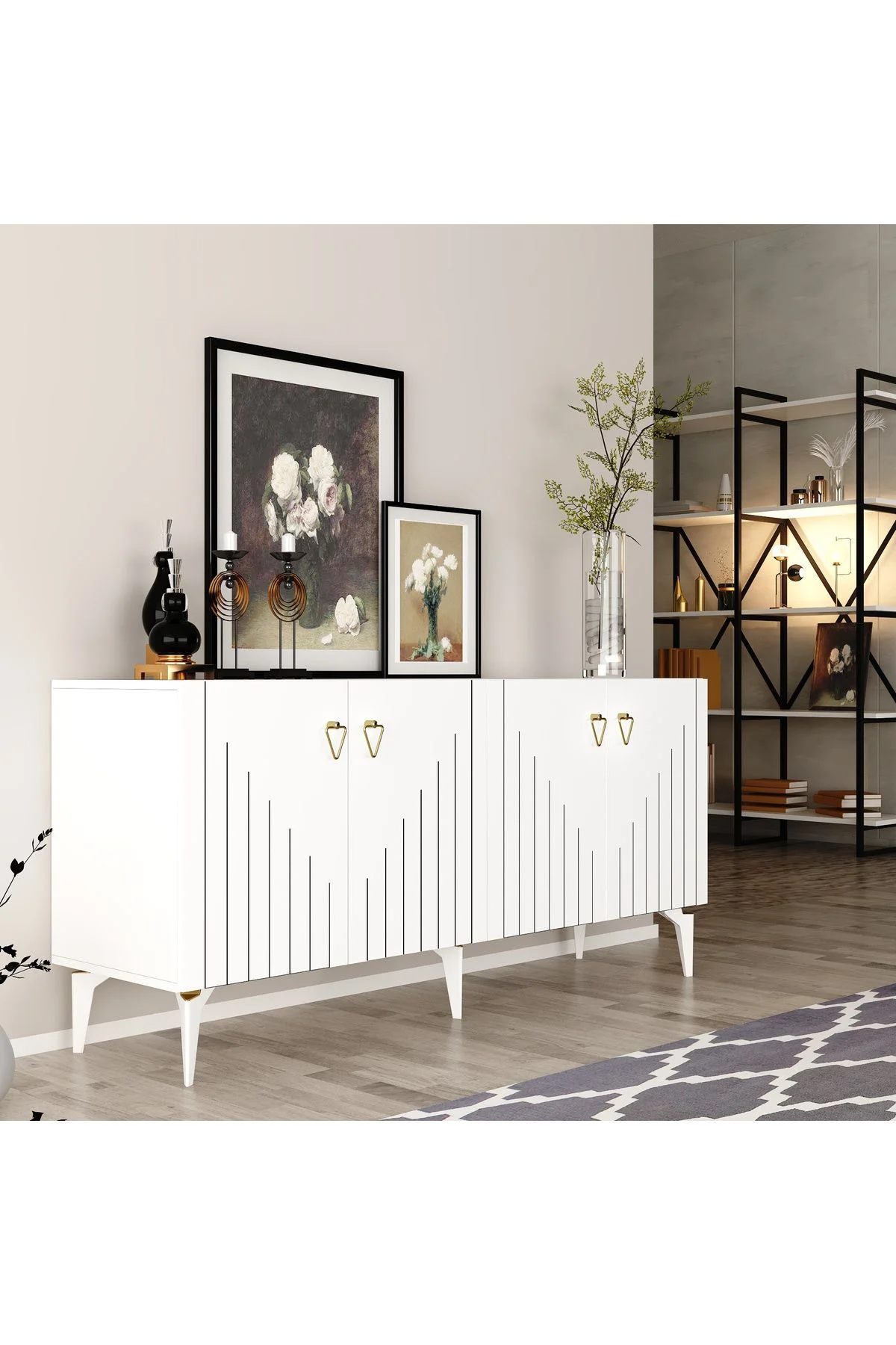 MEDDA LAZER ÇİZGİLİ KONSOL BEYAZ-ALTIN