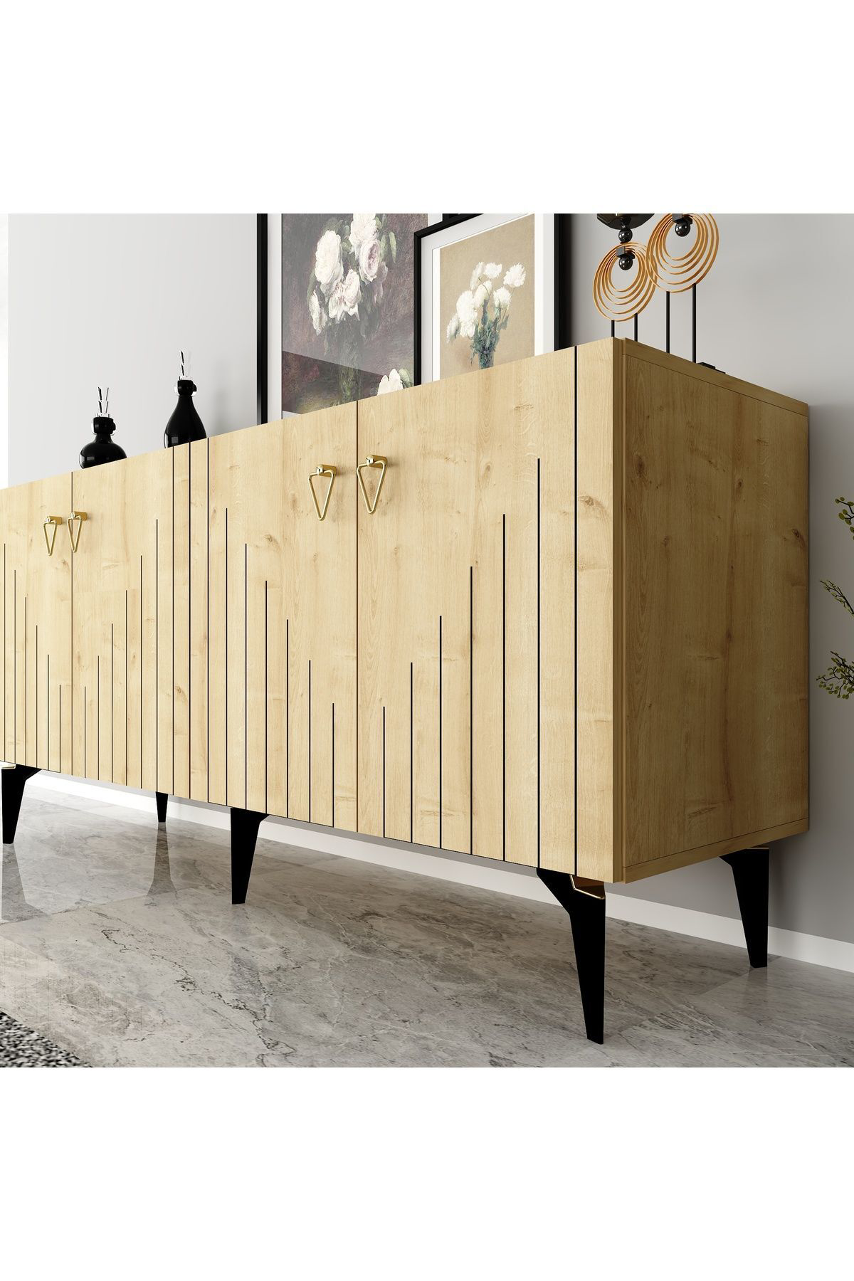 Cantek Dizayn Medda Lazer Çizgili Konsol Safirmeşe-Altin