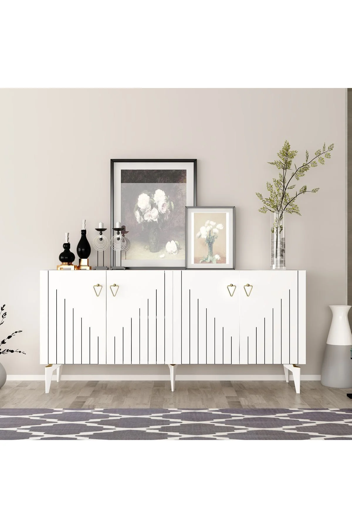 MEDDA LAZER ÇİZGİLİ KONSOL BEYAZ-ALTIN