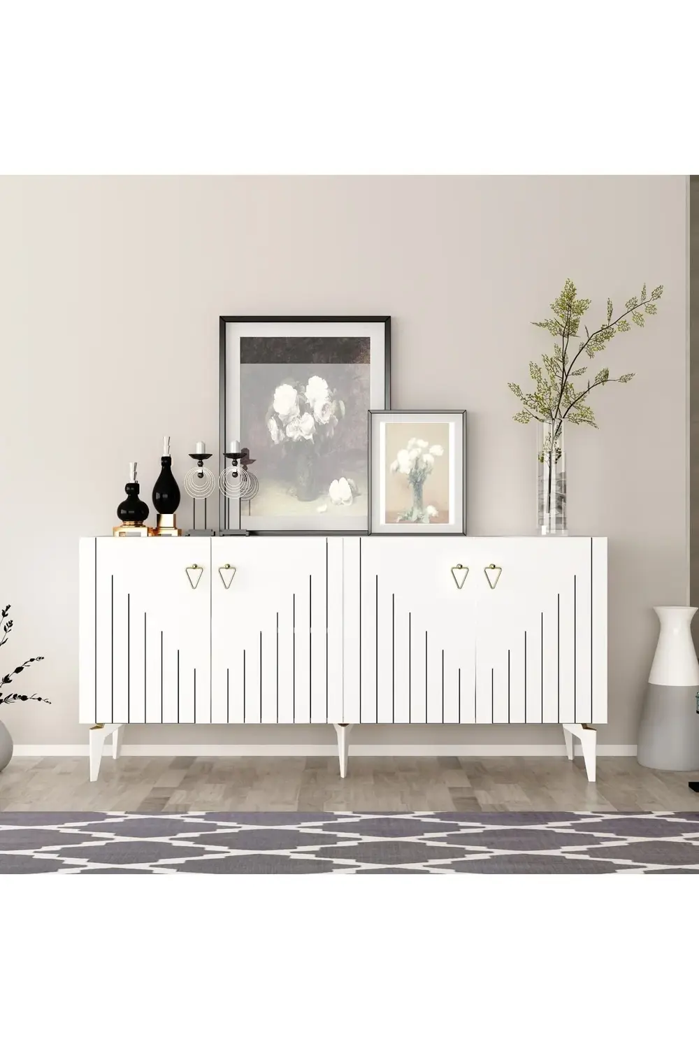 MEDDA LAZER ÇİZGİLİ KONSOL BEYAZ-ALTIN