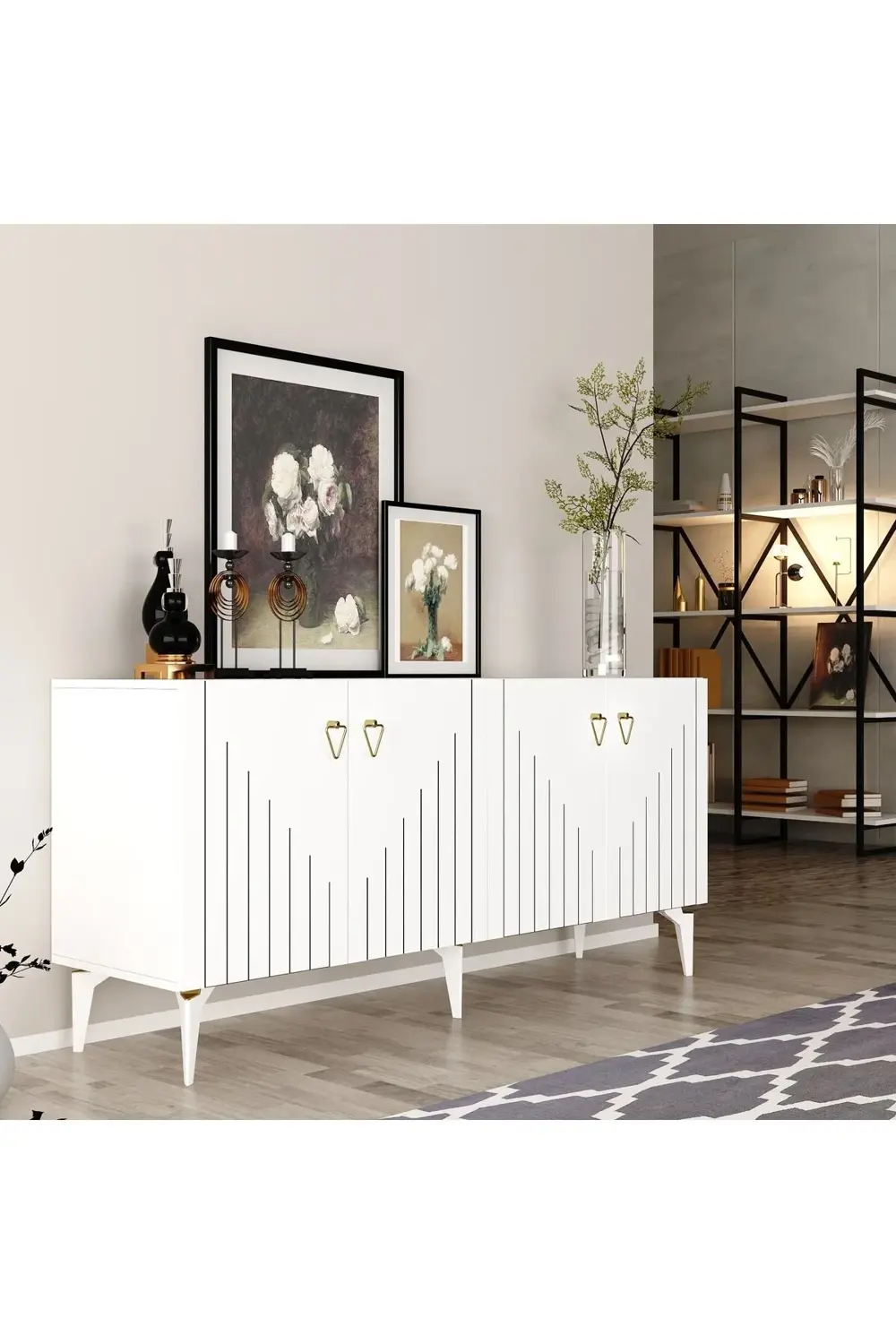 MEDDA LAZER ÇİZGİLİ KONSOL BEYAZ-ALTIN