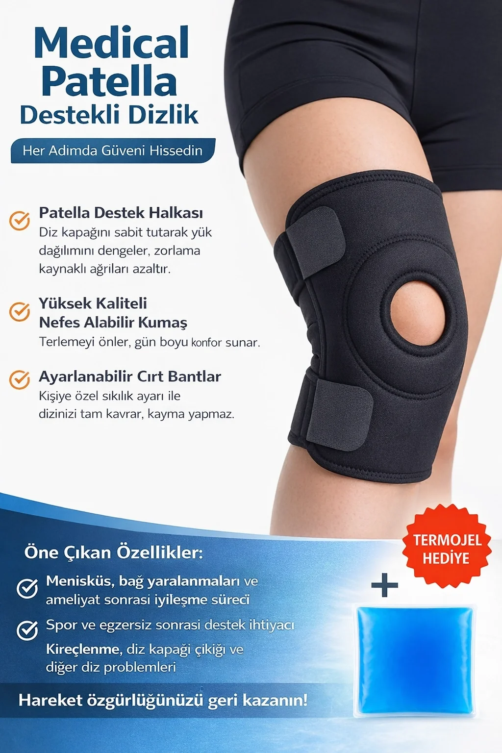 Medical Patella Destekli Ayarlanabilir Dizlik – Menisküs ve Spor 