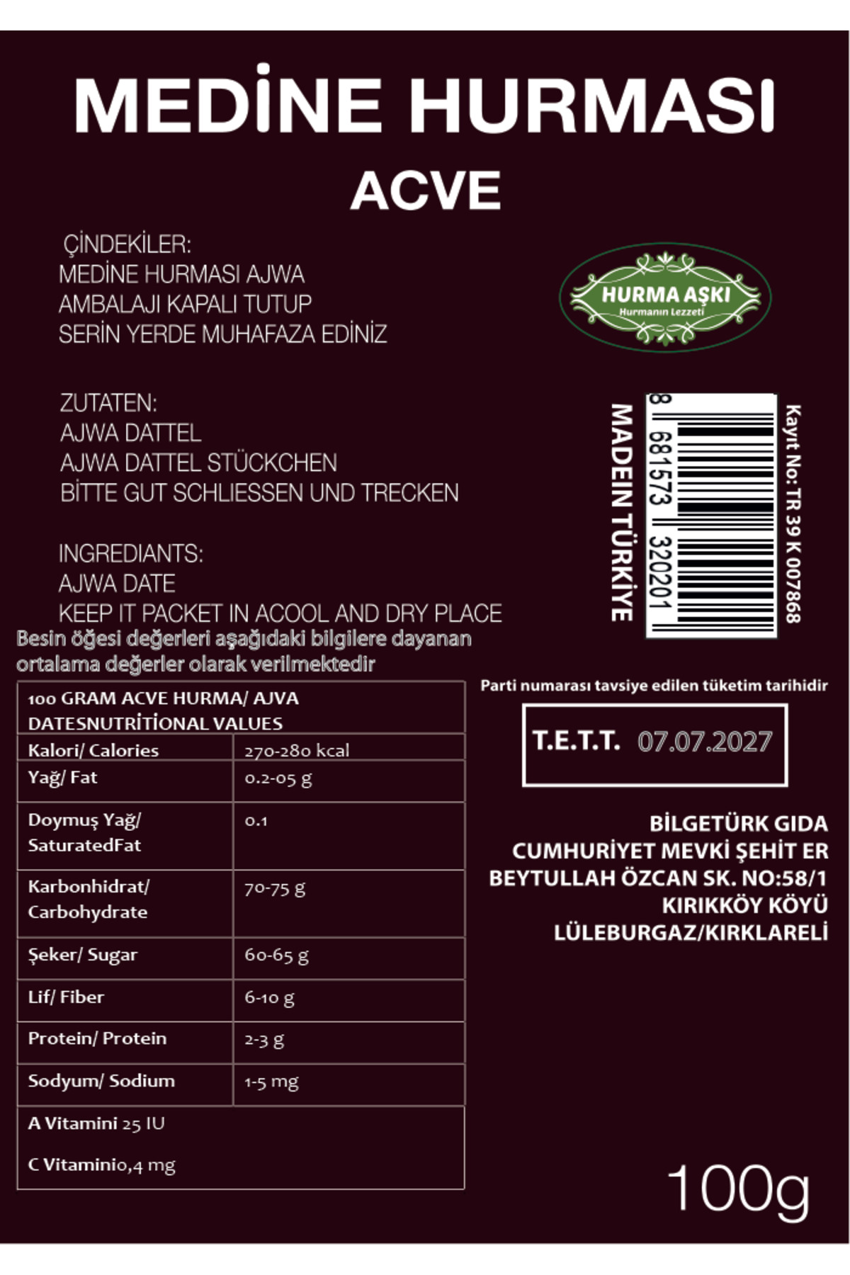 Medine Hurması Acve 100 gr