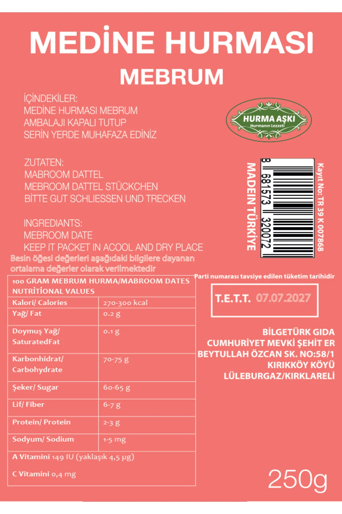 Medine Hurması Mebrum 3x250gr Medine Hurması Mebrum 3x250gr - Görsel 2