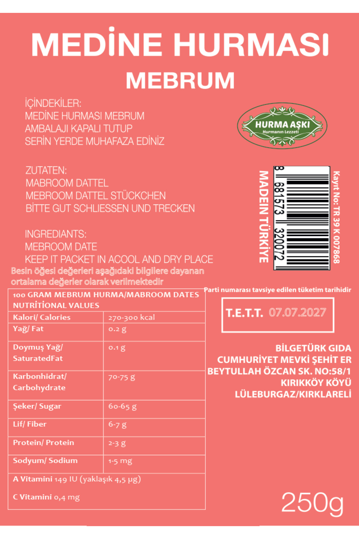 Medine Hurması Mebrum 3x250gr