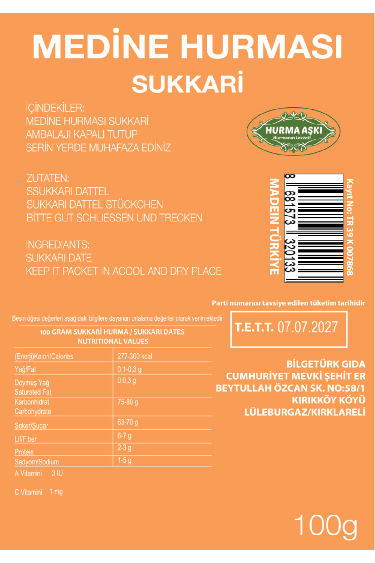 Medine Hurması Sukkari 100gr