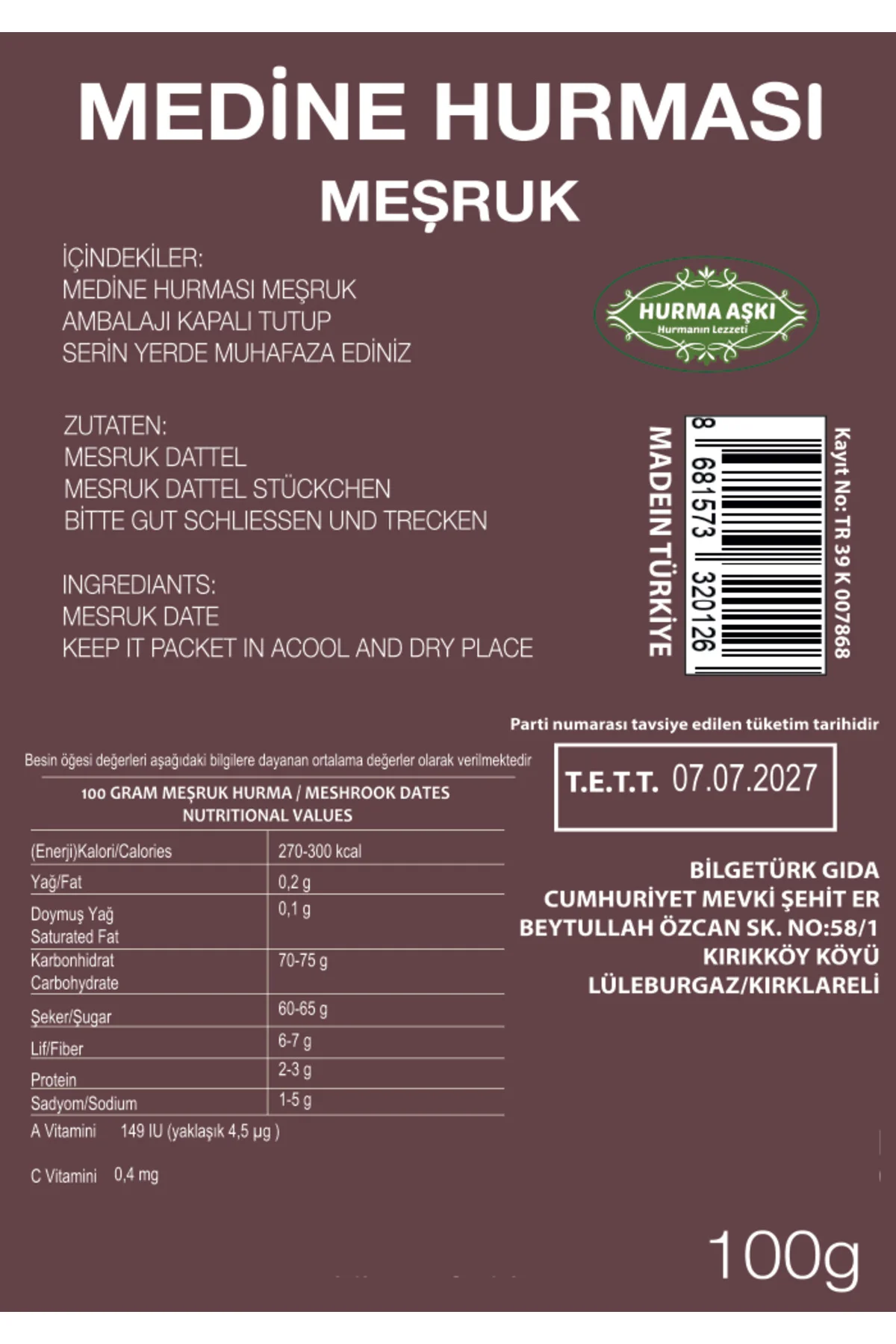 Medine Meşruk Hurması 100 Gr - Görsel 2