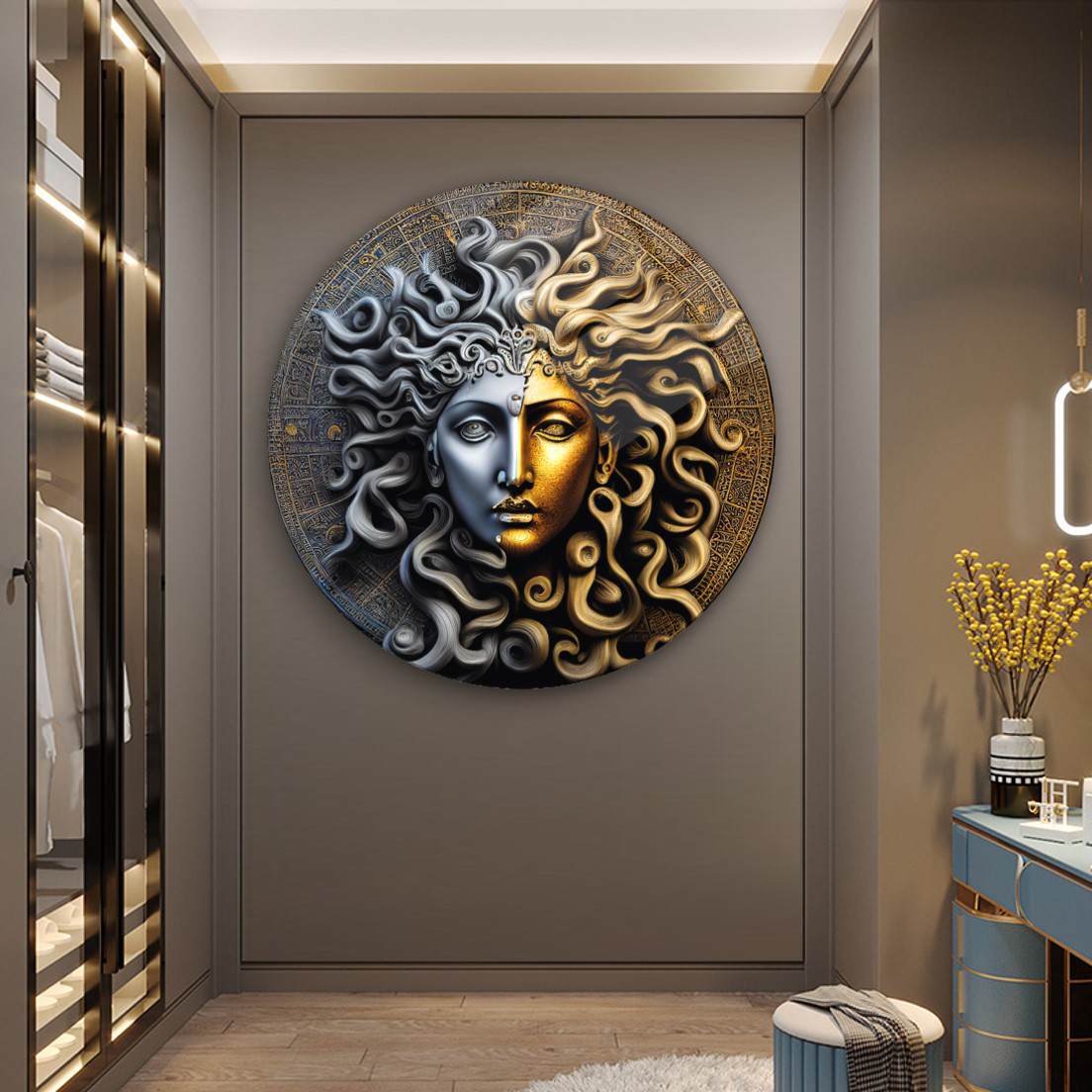 Medusa Yuvarlak Cam Tablo | Hediyelik, Dekoratif, Ofis, Mutfak 