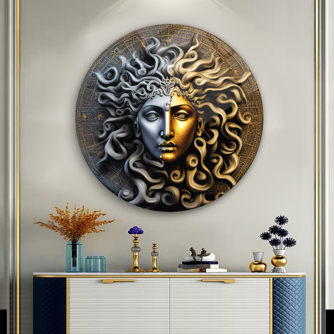 Medusa Yuvarlak Cam Tablo | Hediyelik, Dekoratif, Ofis, Mutfak 