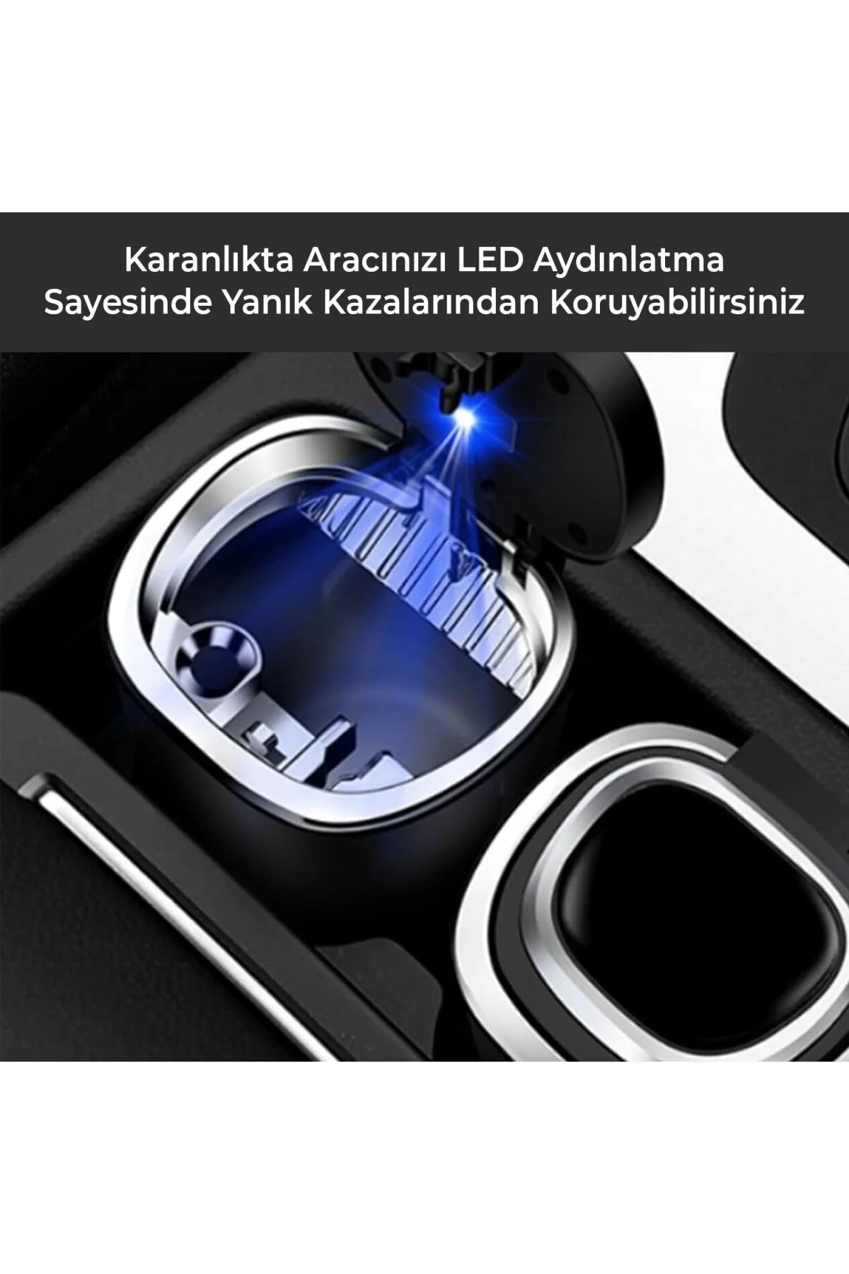 Mega Oto Market Araç İçi Küllük Krom Kapaklı Mavi Renk Işıklı Yan