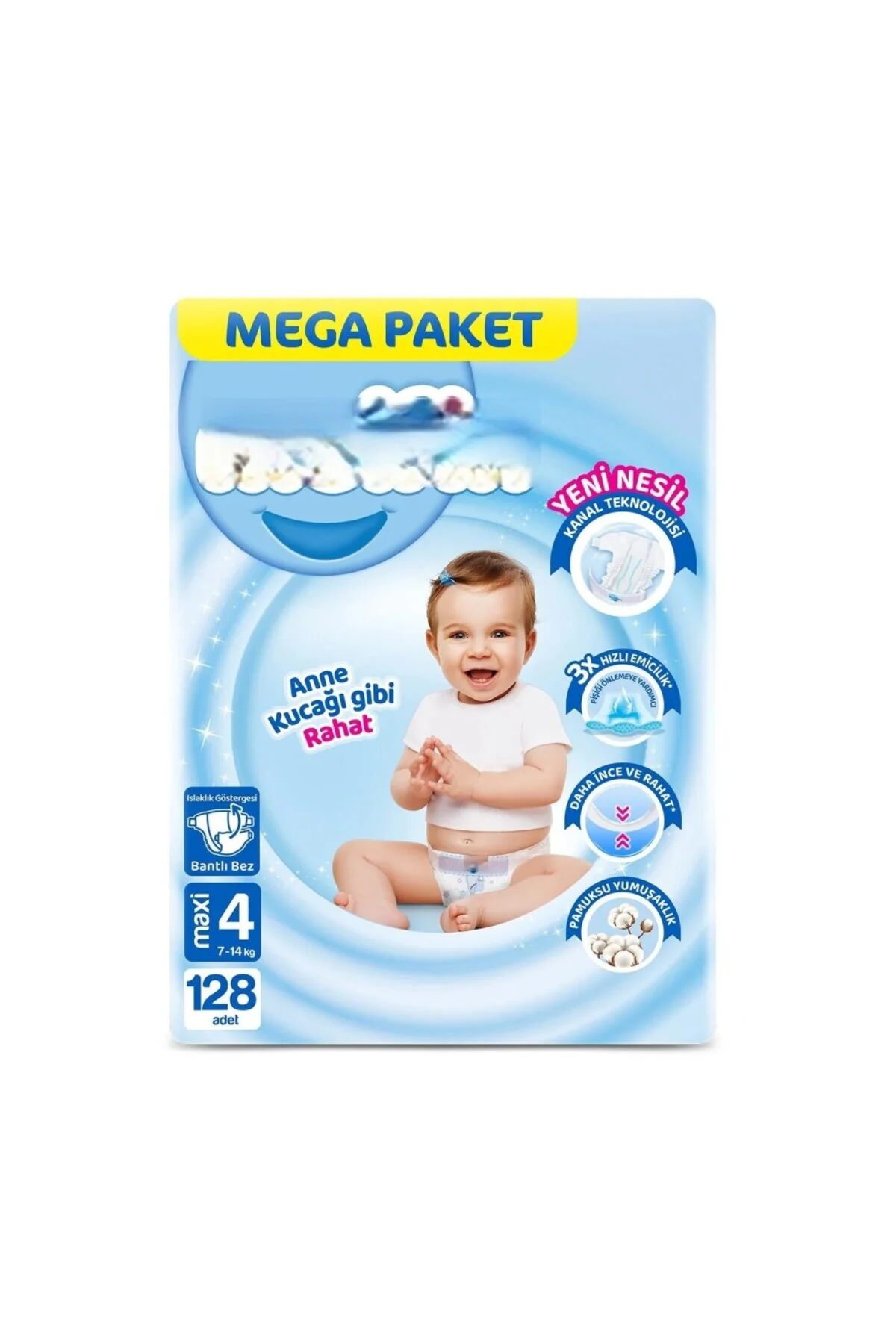 Mega Paket Bebek Bezi 4 Beden 7-14 Kg 128 Adet