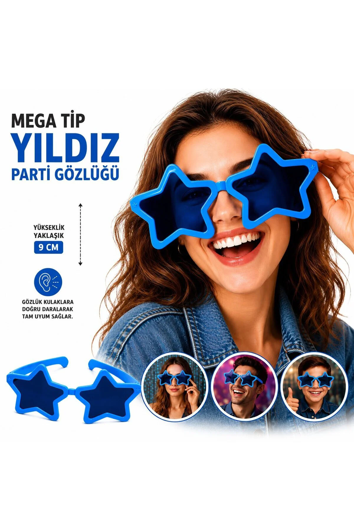 Mega Tip Yıldız Parti Gözlüğü Mavi Renk Mega Tip Yıldız Parti Gözlüğü Mavi Renk