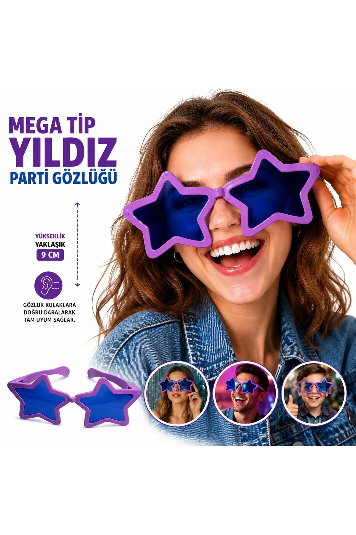 Mega Tip Yıldız Parti Gözlüğü Mor Renk Mega Tip Yıldız Parti Gözlüğü Mor Renk