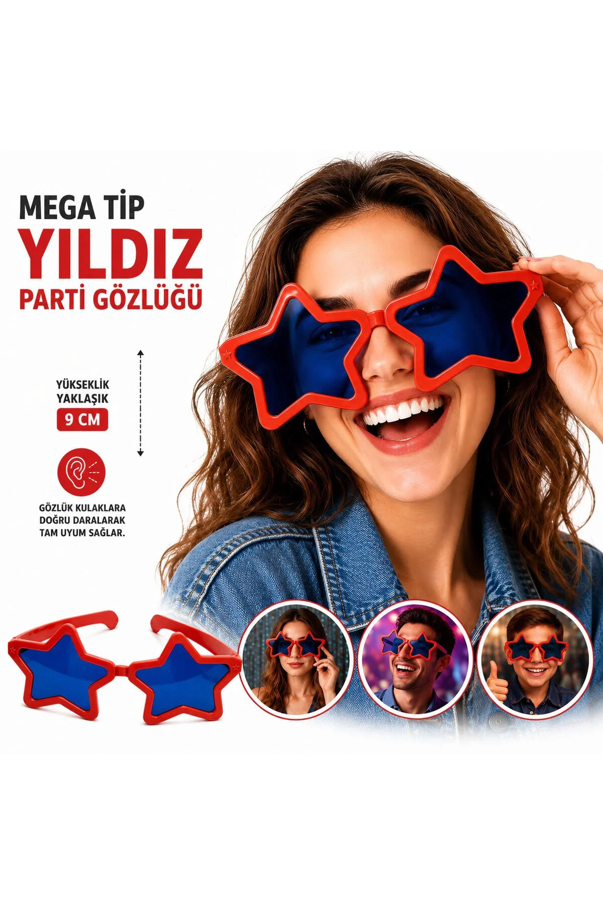 Mega Tip Yıldız Parti Gözlüğü Kırmızı Renk Mega Tip Yıldız Parti Gözlüğü Kırmızı Renk