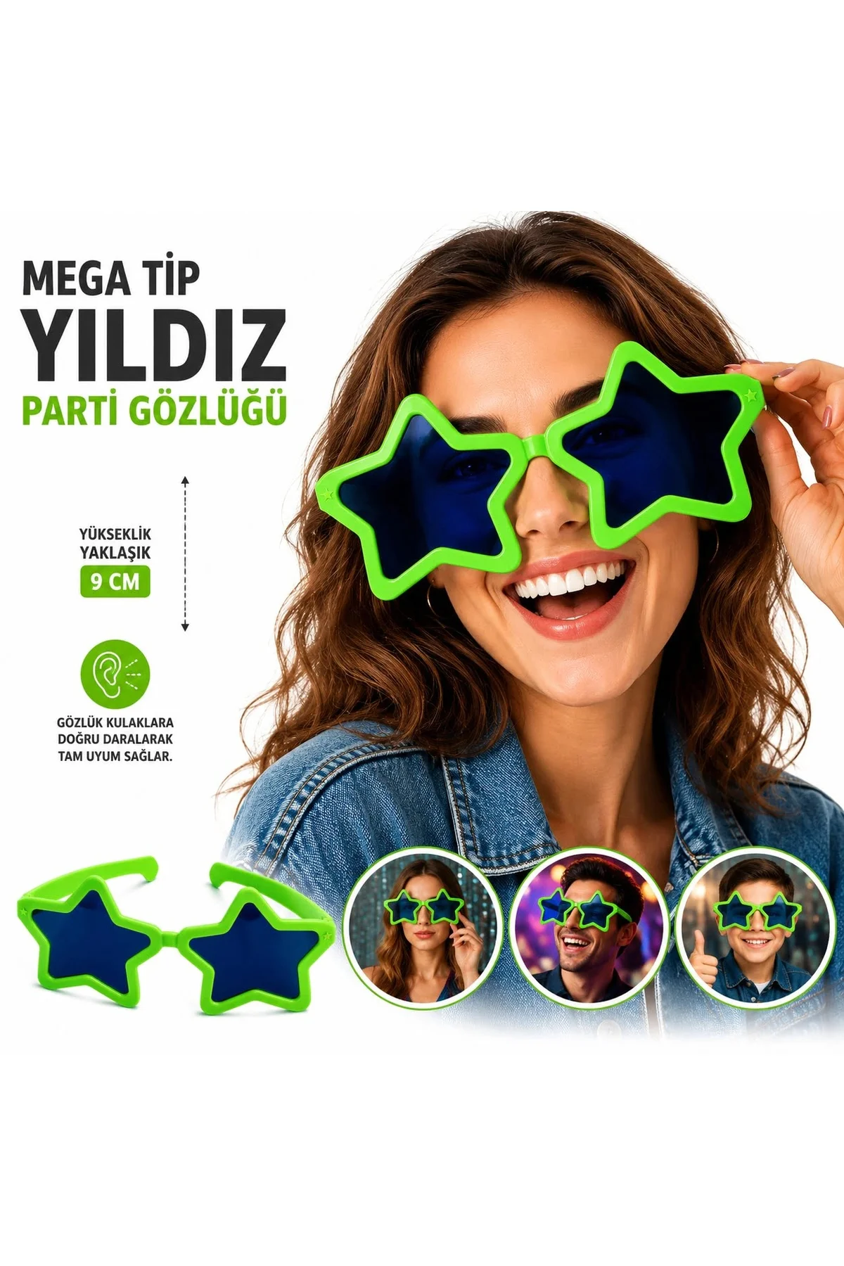 Mega Tip Yıldız Parti Gözlüğü Yeşil Renk