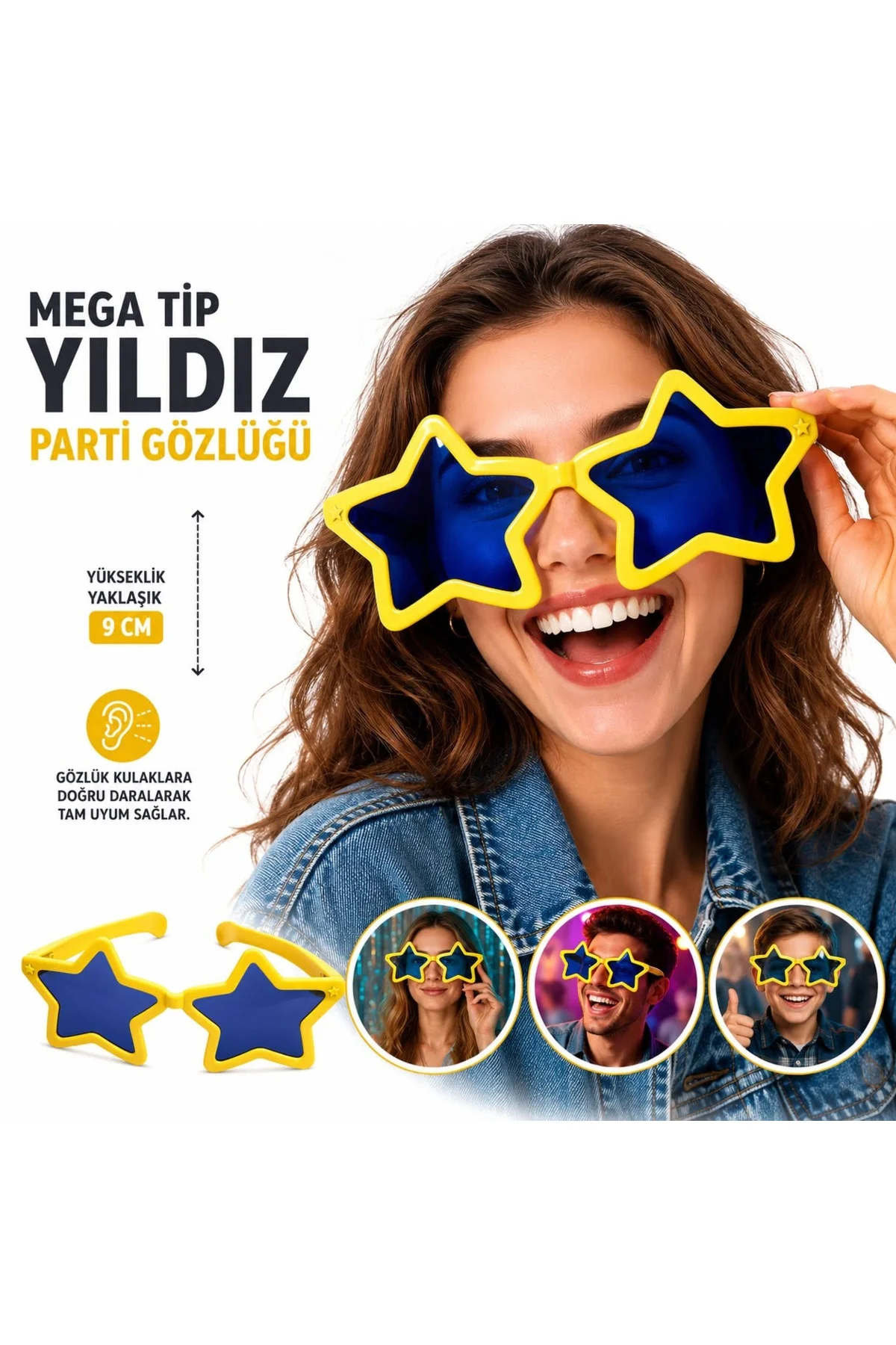 Mega Tip Yıldız Parti Gözlüğü Sarı Renk Mega Tip Yıldız Parti Gözlüğü Sarı Renk