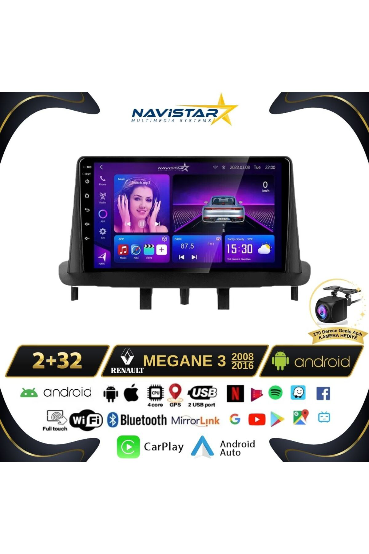 Megane 3 Kablosuz Carplay 2 64gb Android 13 Navigasyon Multimedya