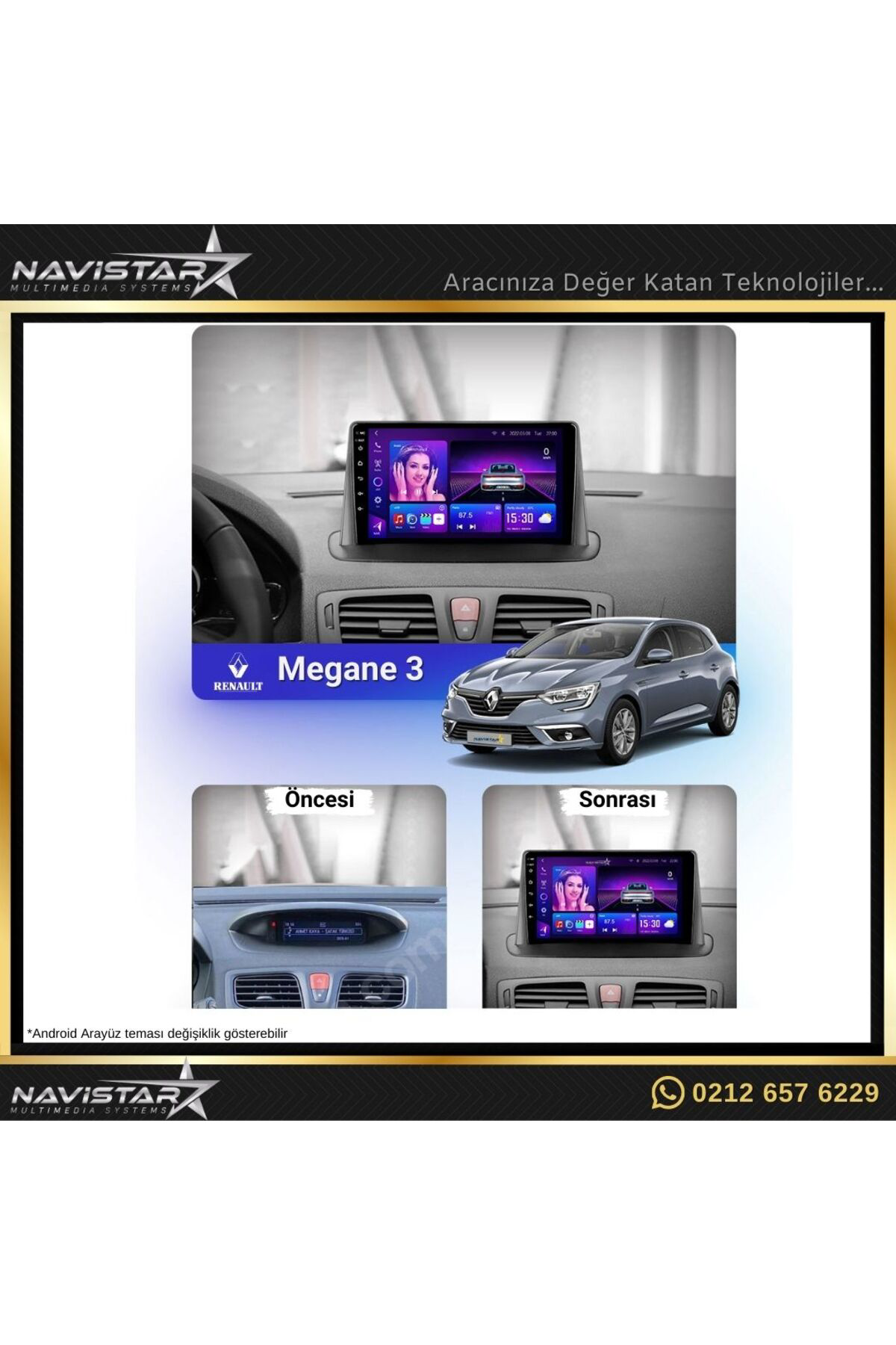 Megane 3 Kablosuz Carplay 2 64gb Android 13 Navigasyon Multimedya