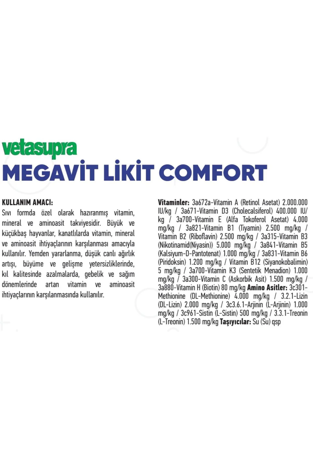 Megavit Vitamin Ve Aminoast Takviyeli Hayvan Yem Katkısı - 5 Kg