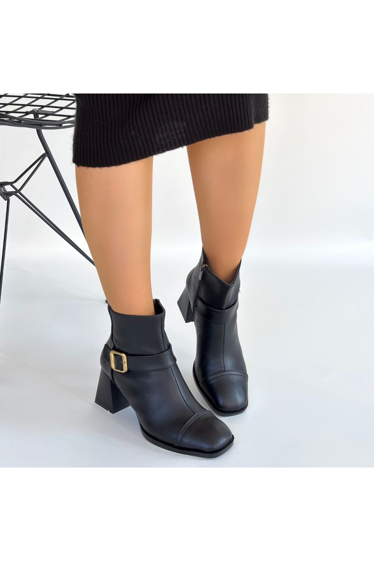 Mejjo Siyah Cilt Topuklu Bot - Lisinya