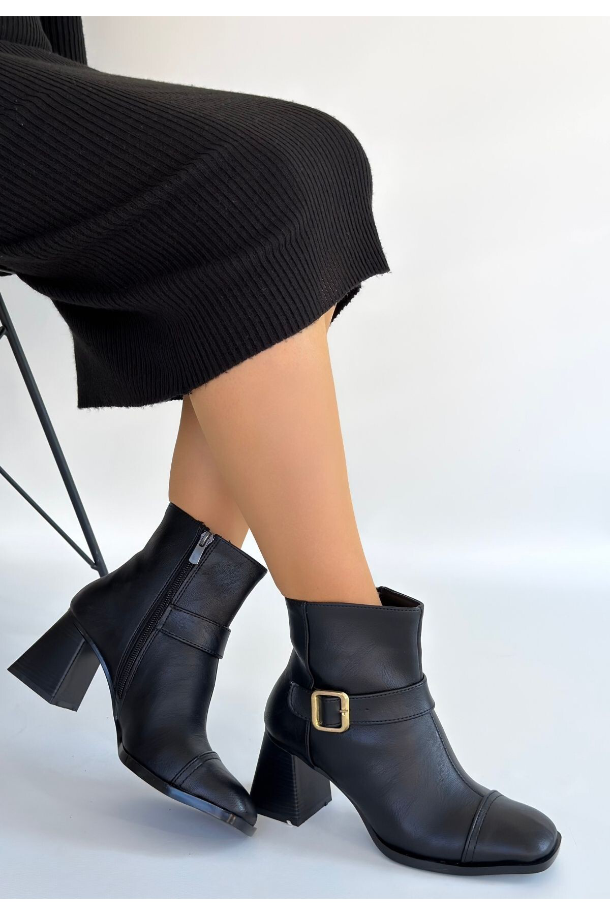 Mejjo Siyah Cilt Topuklu Bot - Lisinya