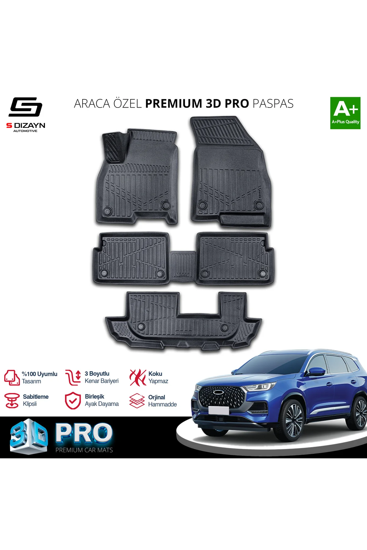 Meka Part Chery Tiggo 8 7 Koltuk 3D Pro Havuzlu Paspas 2020 Üzeri A+ Kalite