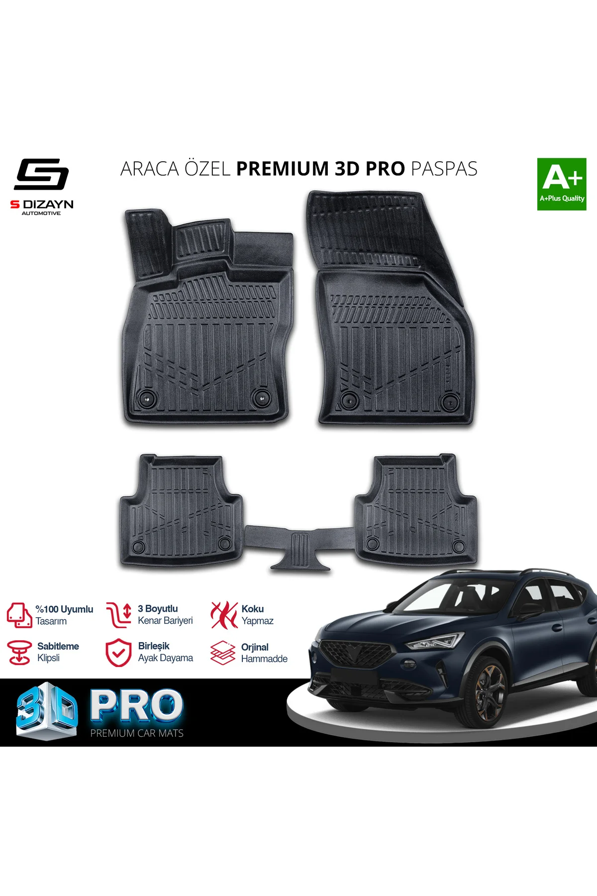 Meka Part Cupra Formentor 3D Pro Havuzlu Paspas 2021 Üzeri A+ Kal Meka Part Cupra Formentor 3D Pro Havuzlu Paspas 2021 Üzeri A+ Kal