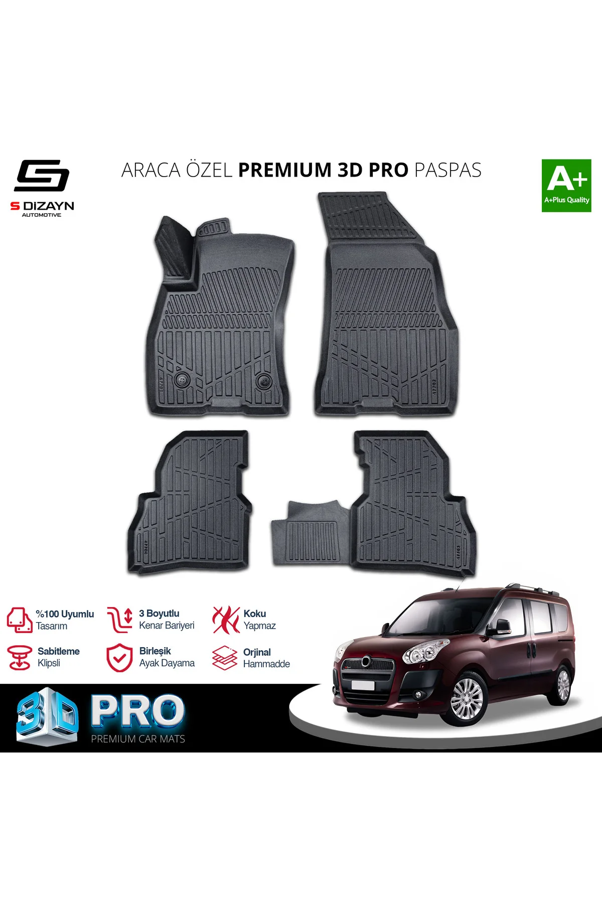Meka Part Fiat Doblo Geniş Aile 3D Pro Havuzlu Paspas 2010-2022 A+ Kalite