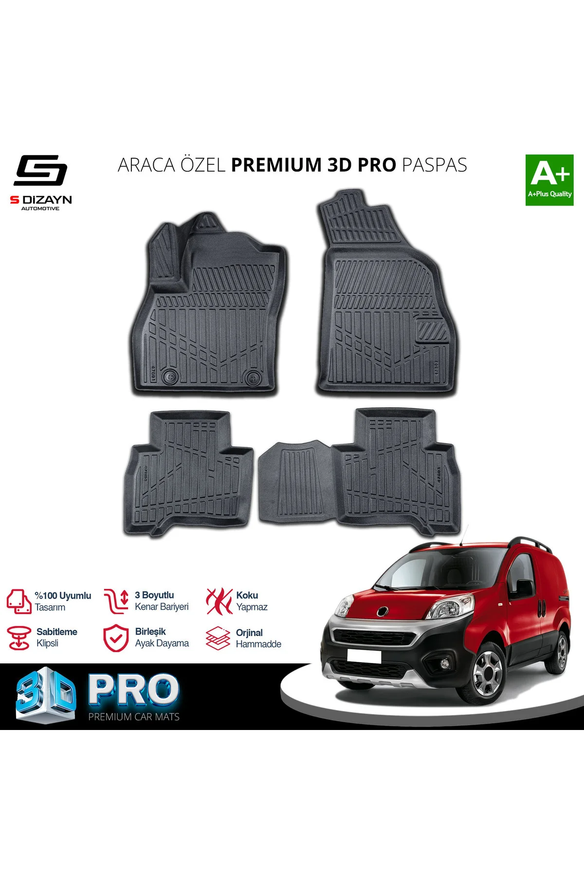 Meka Part Fiat Fiorino 3D Pro Havuzlu Paspas 2008 Üzeri A+ Kalite