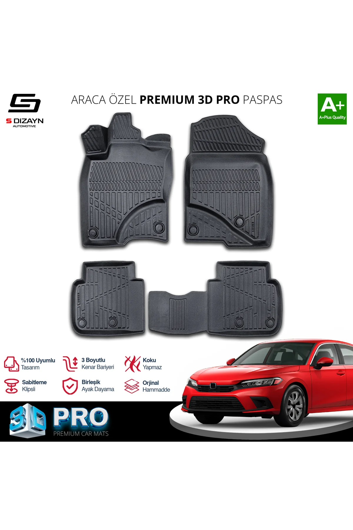 Meka Part Honda Civic 3D Pro Havuzlu Paspas 2021 Üzeri A+ Kalite